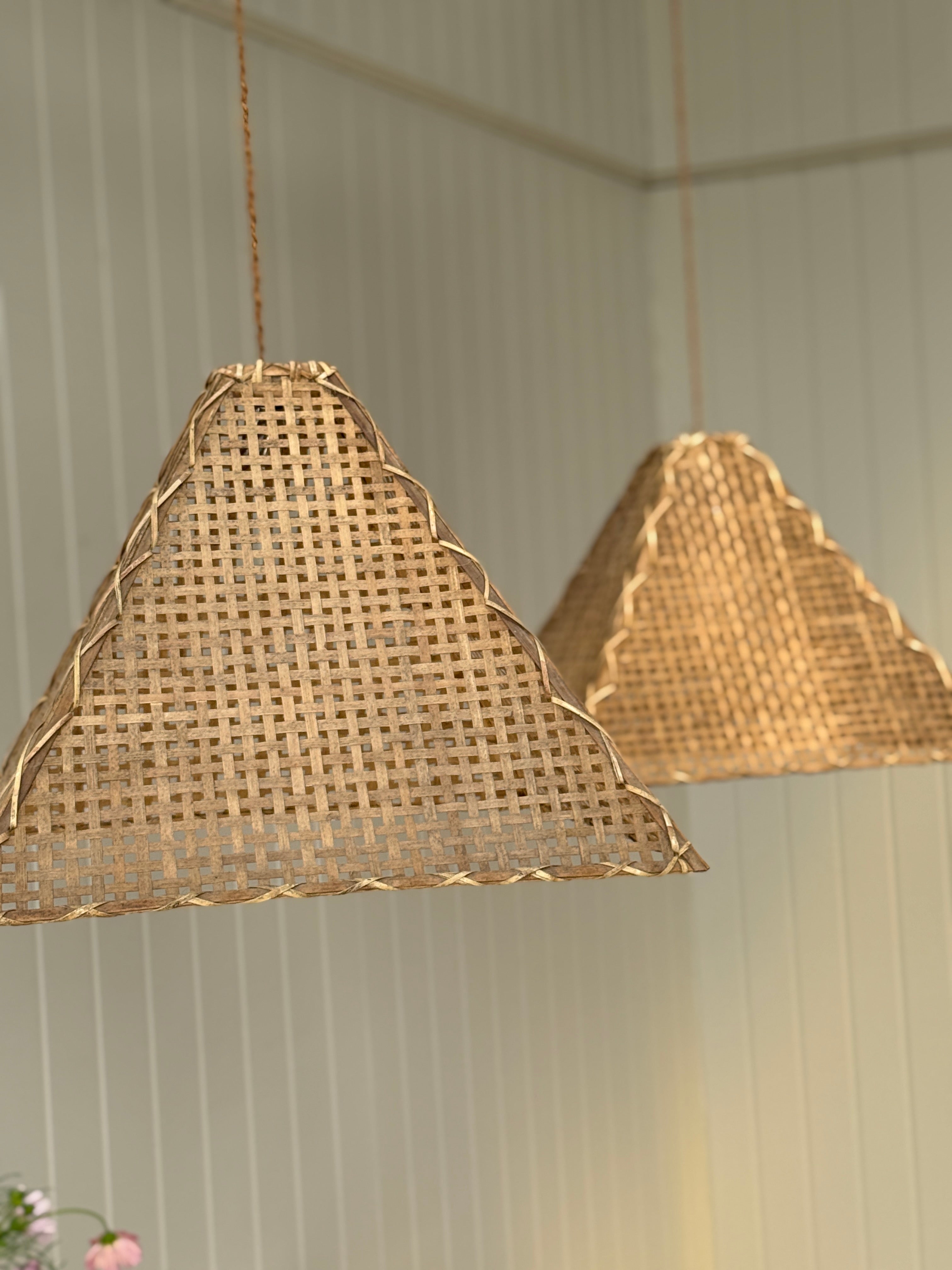 Pair of Woven Cane Pyramid Lampshades