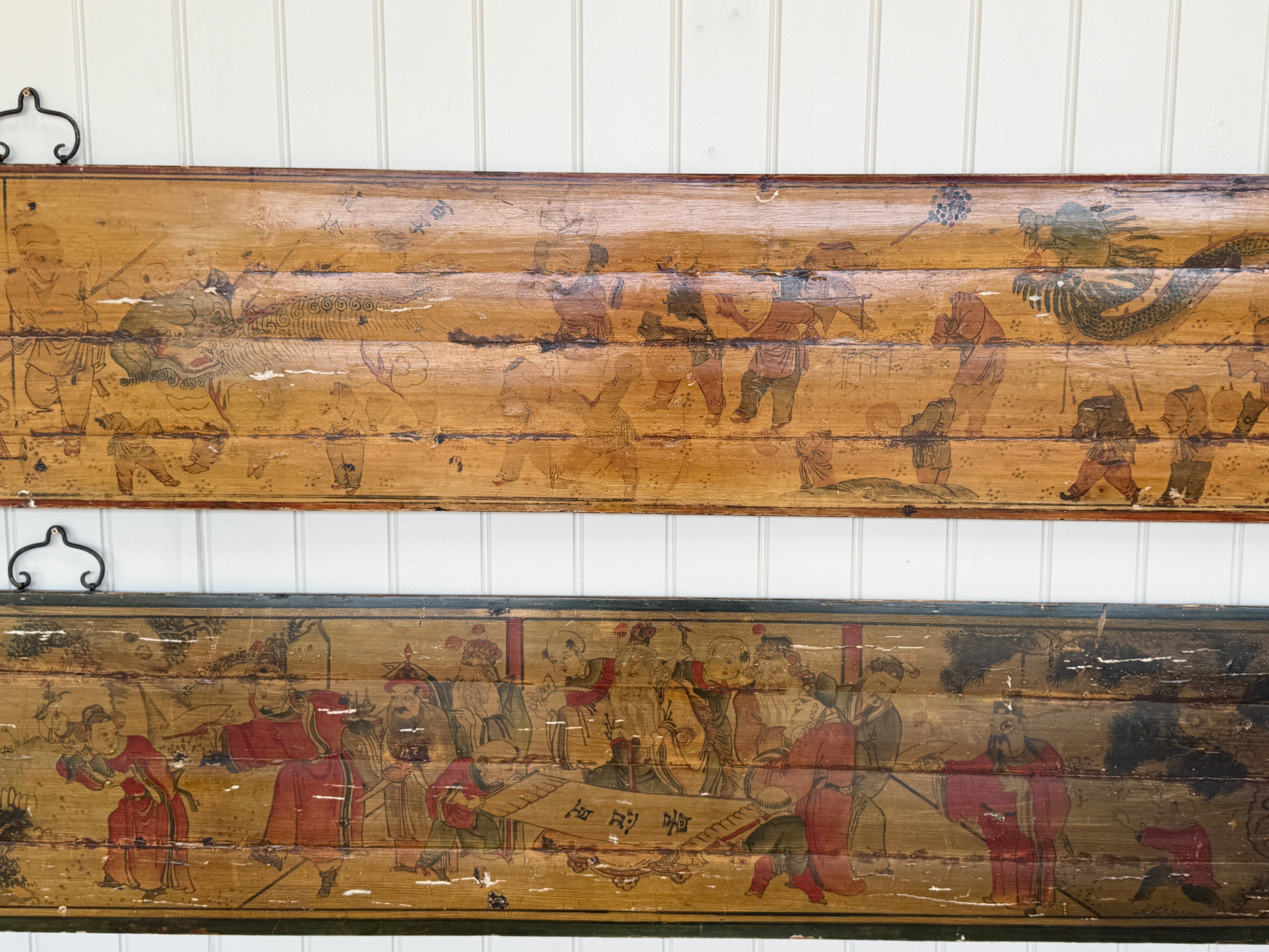 A Pair of Chinese Painted Pine Bed Canopy Panels