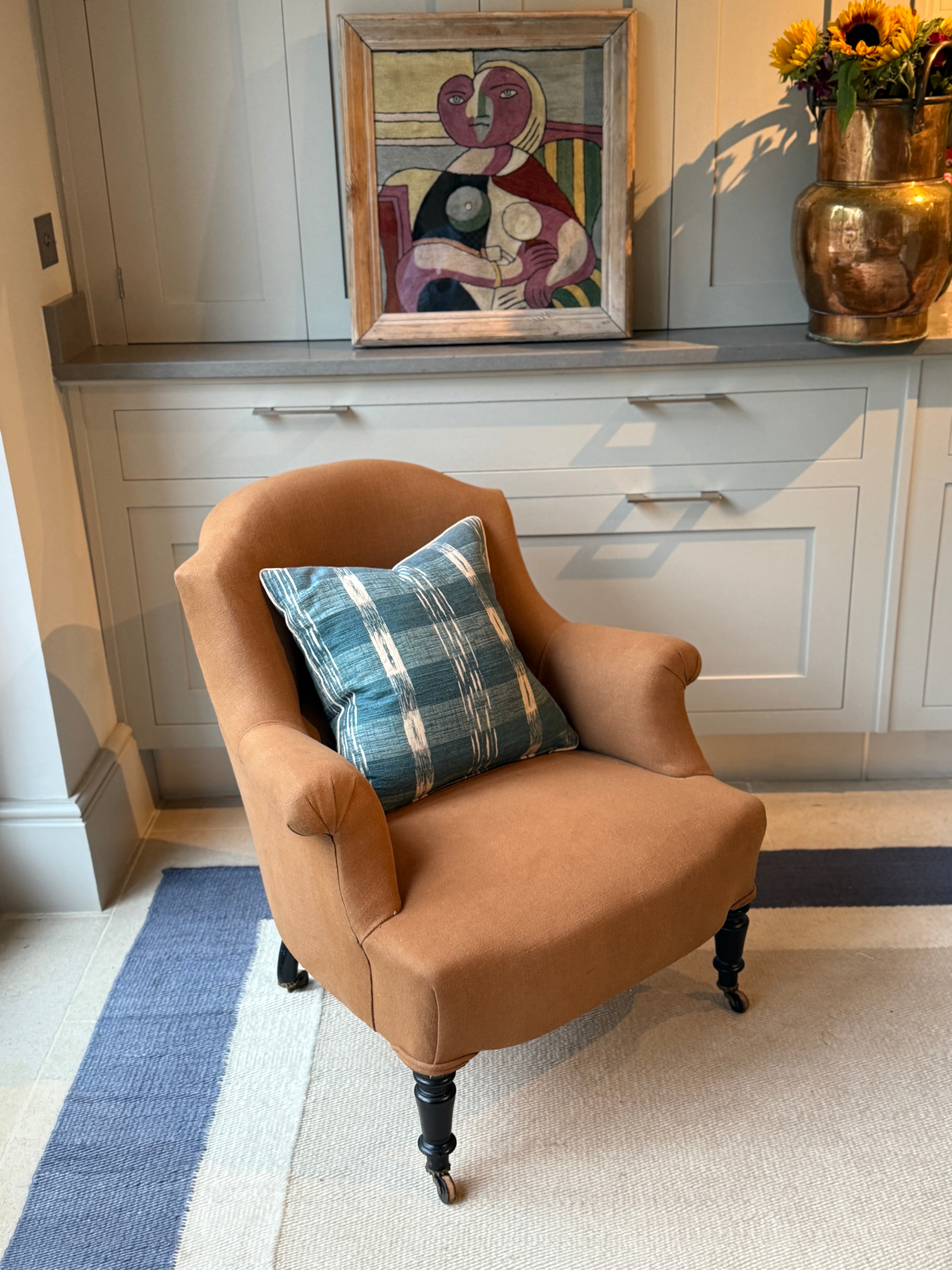 19th Century French Armchair in Rust Coloured Linen