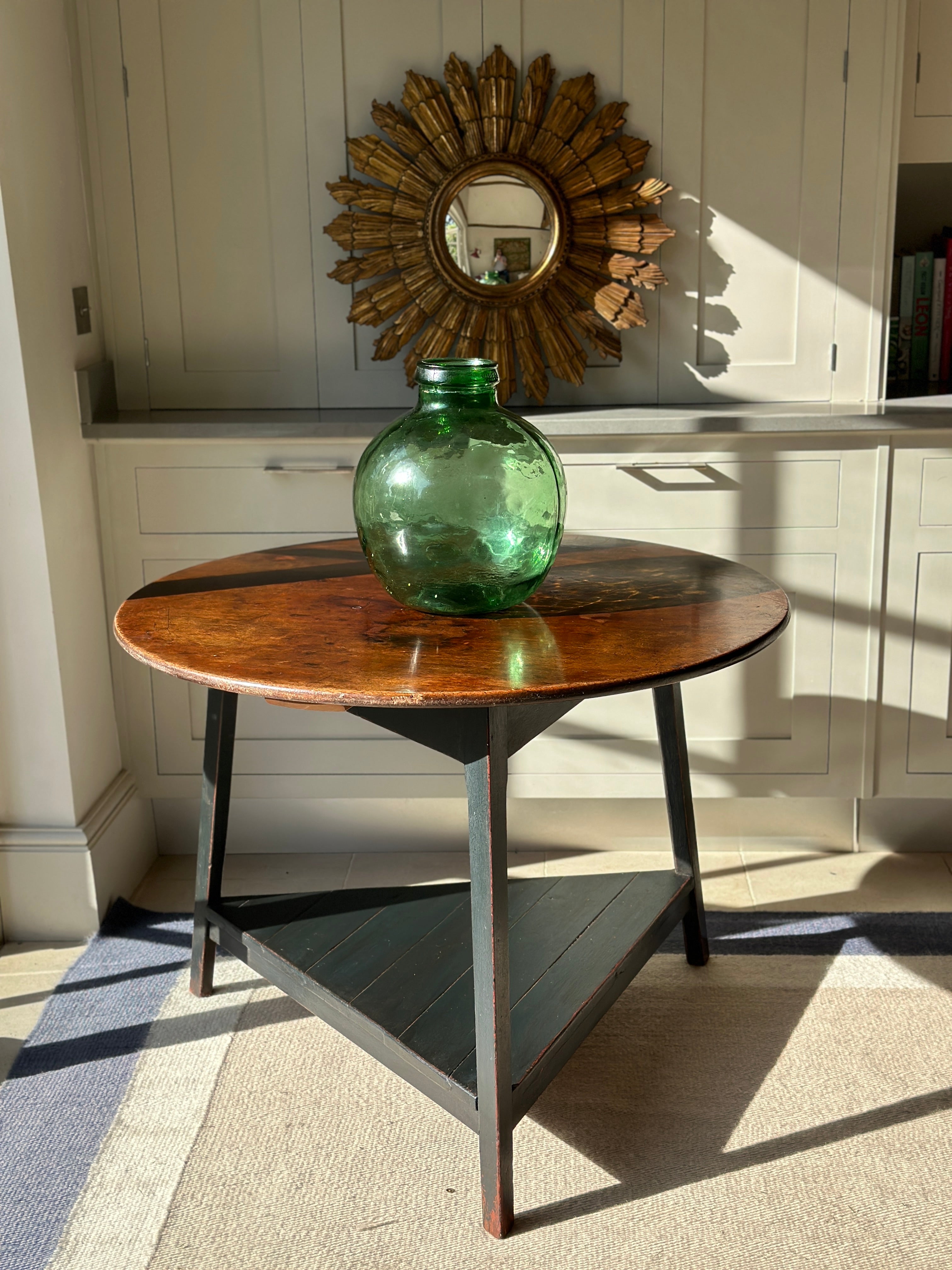Large Painted Pine Cricket Table with A Stunning Mahogany Top