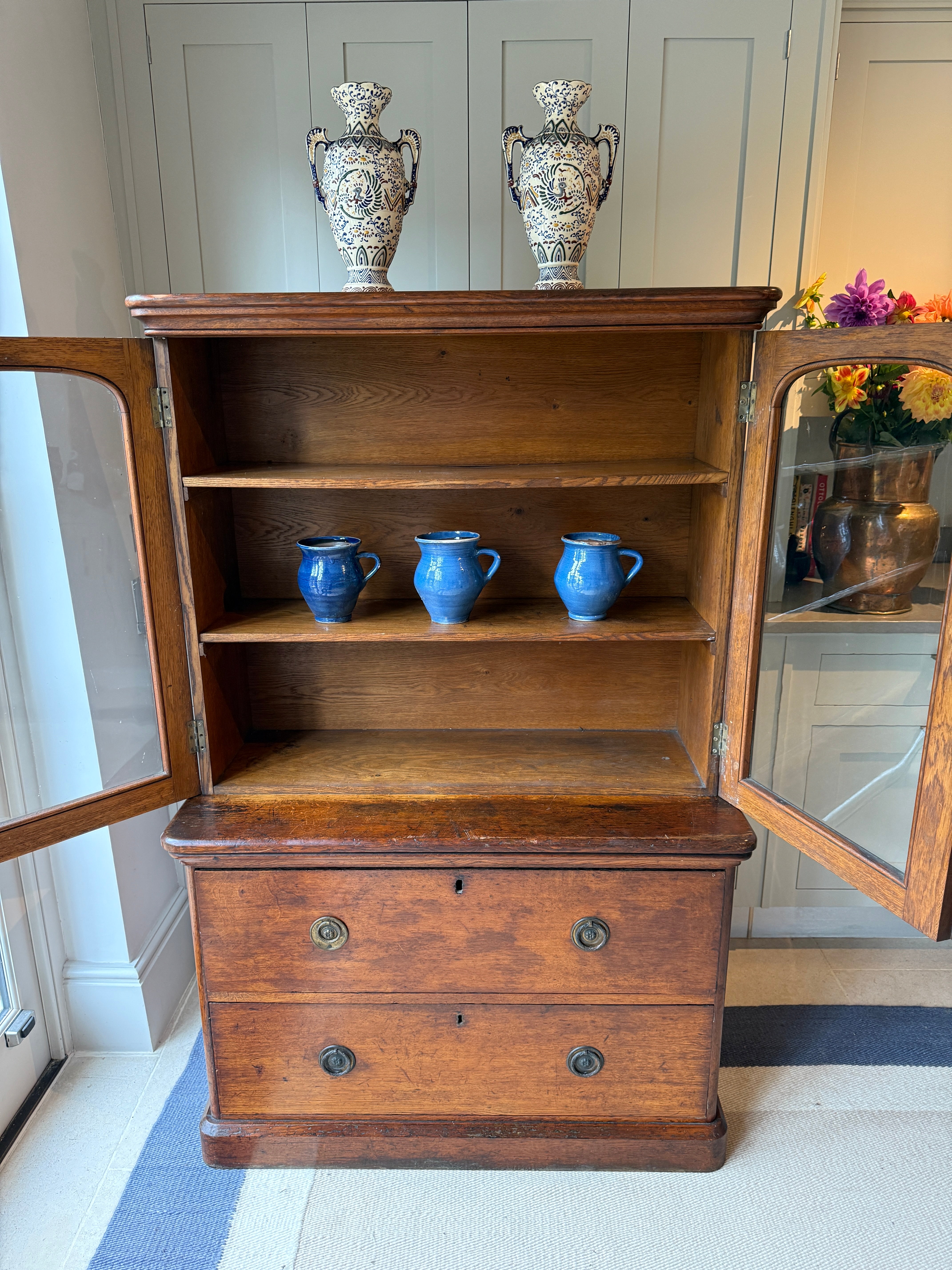 Late 19th Century Oak Dresser with Glazed cabinet
