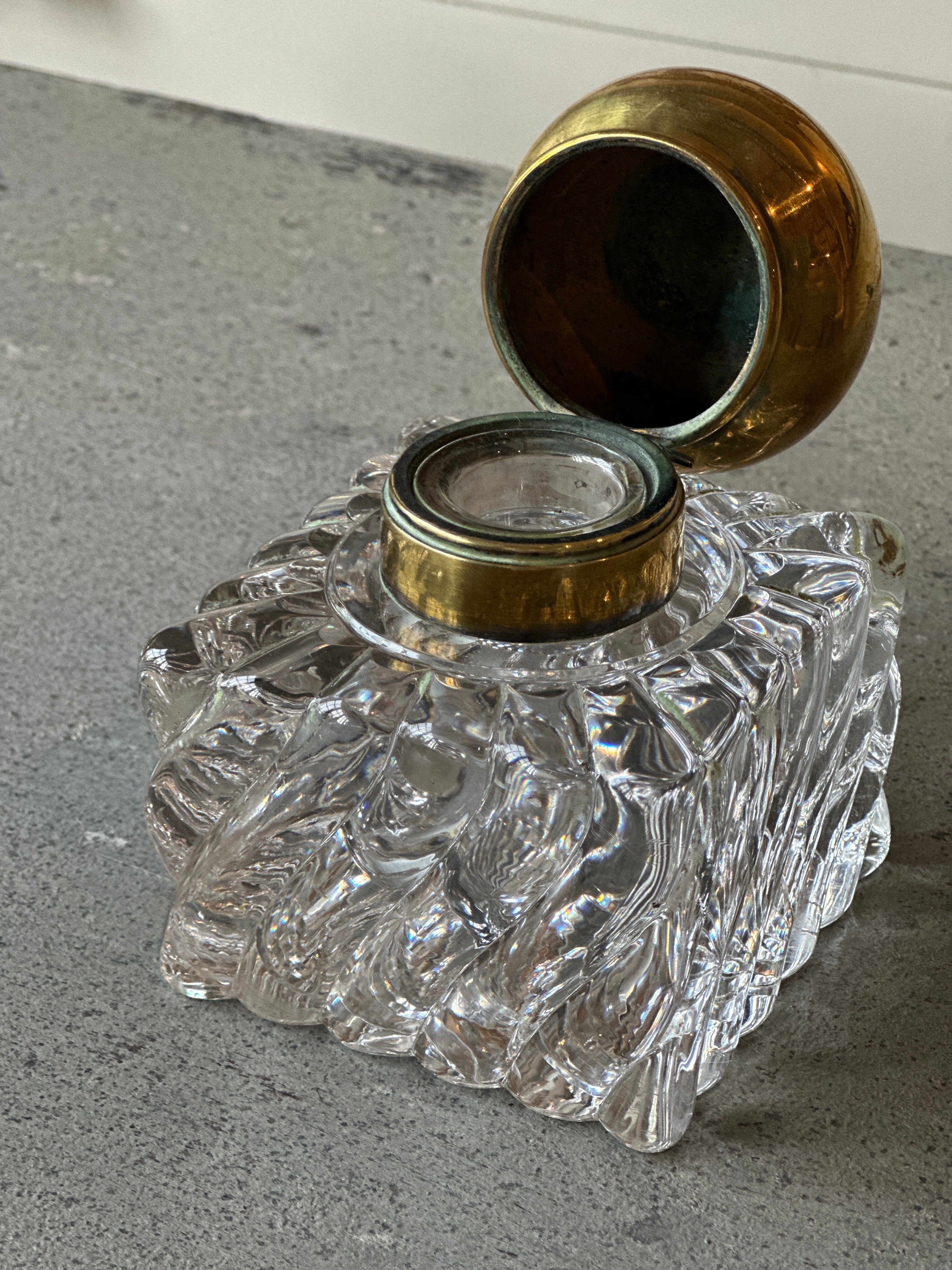 Baccarat Crystal and Brass Topped Inkwell, 1890