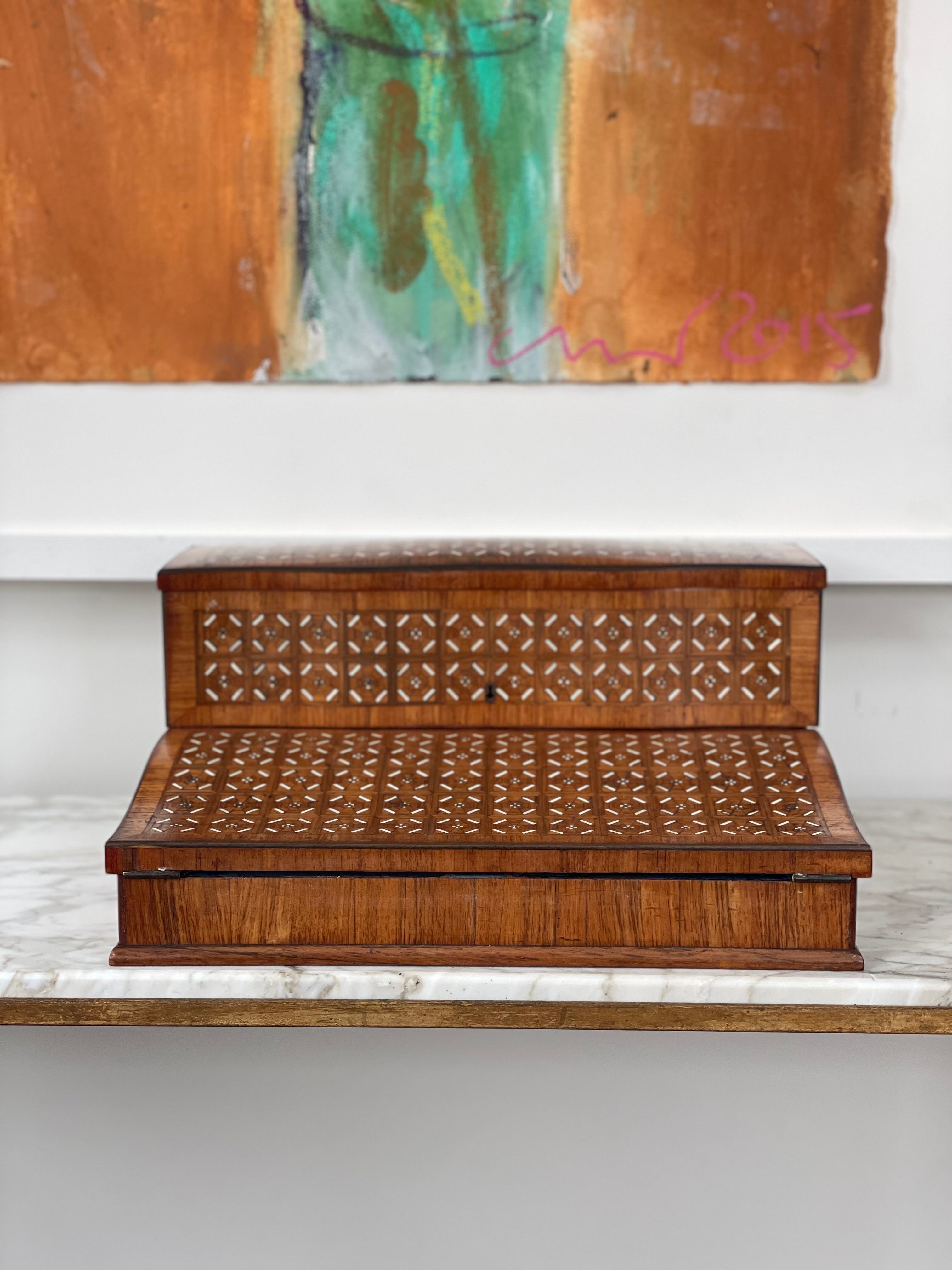 Maison Zimberg Paris 19th Century Writing Slope with Marquetry throughout