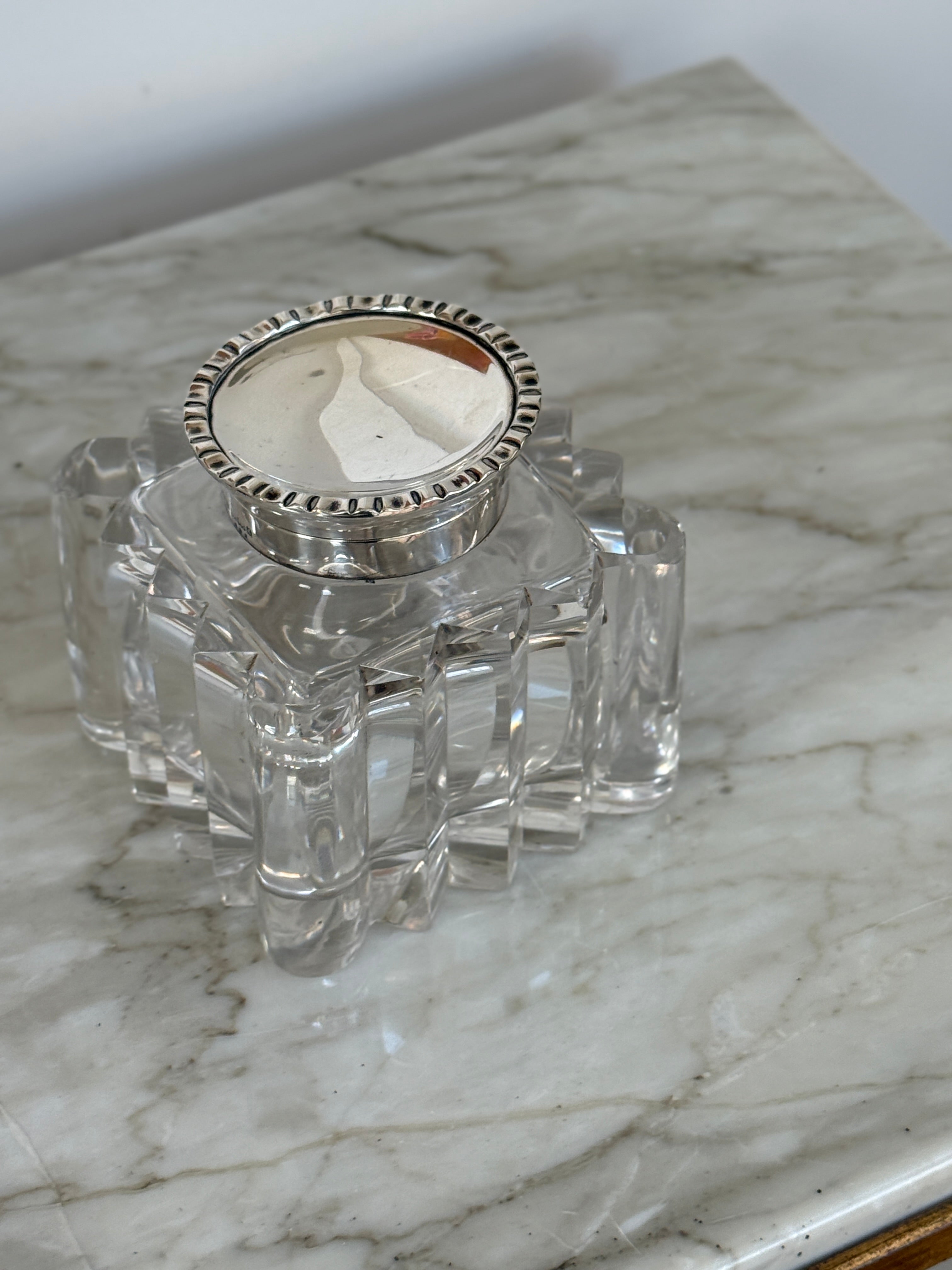 Cut Glass and Silver Inkwell