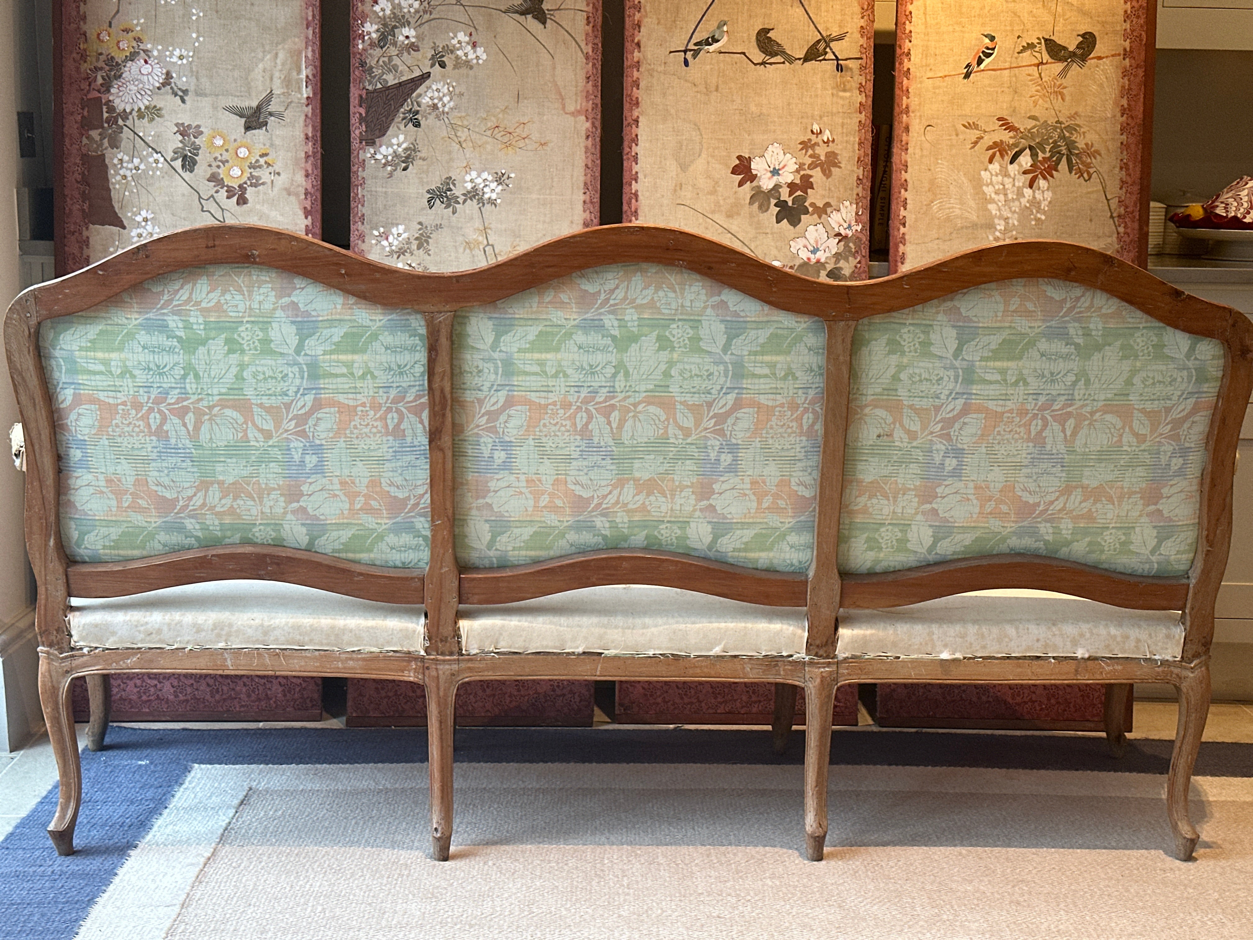 Large French Fauteuil Sofa reupholstered in Le Manach Balmoral Blue (Pierre Frey)