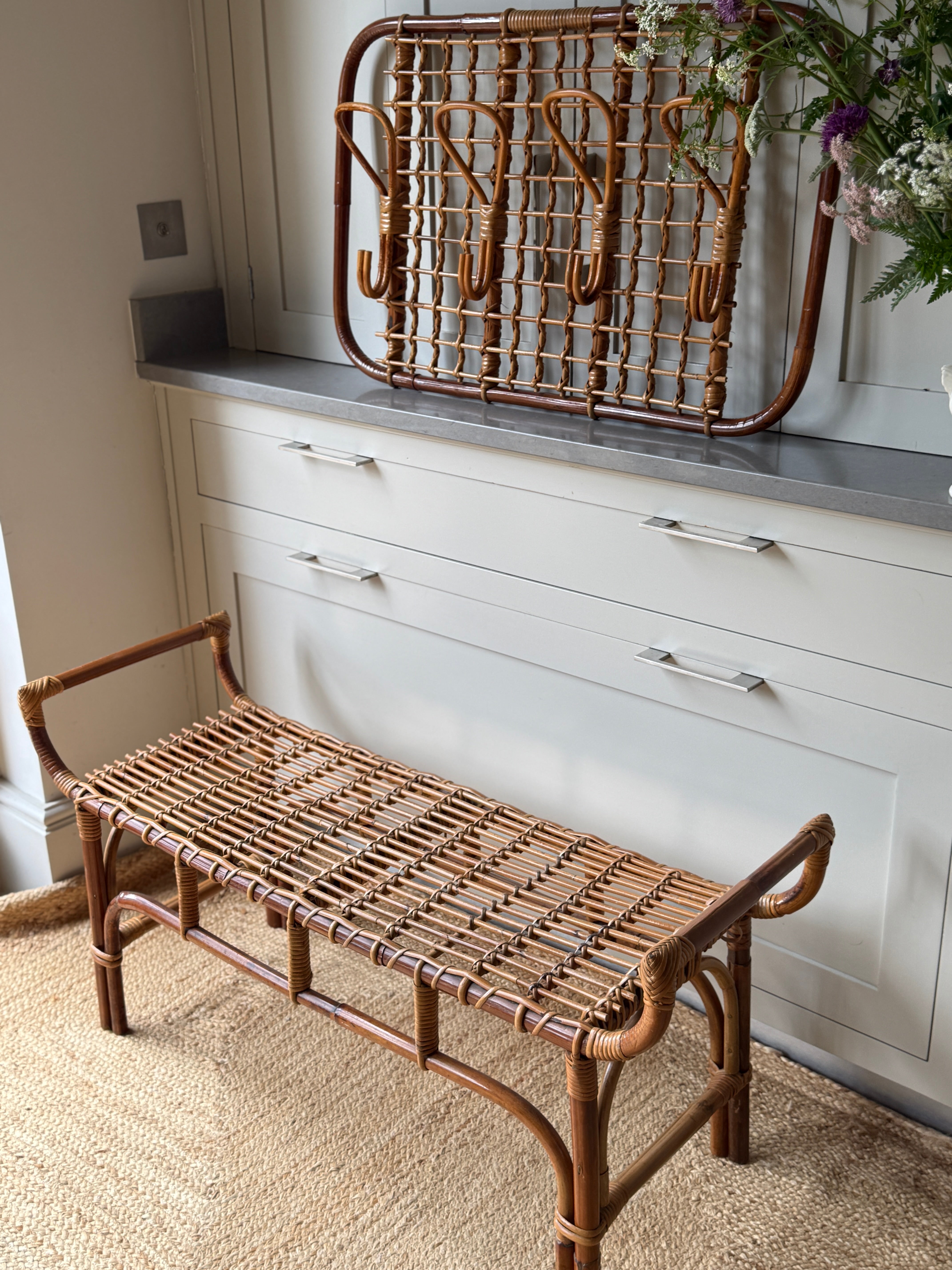 Bonacina Bamboo Bench & Wall Rack Italy 1960s