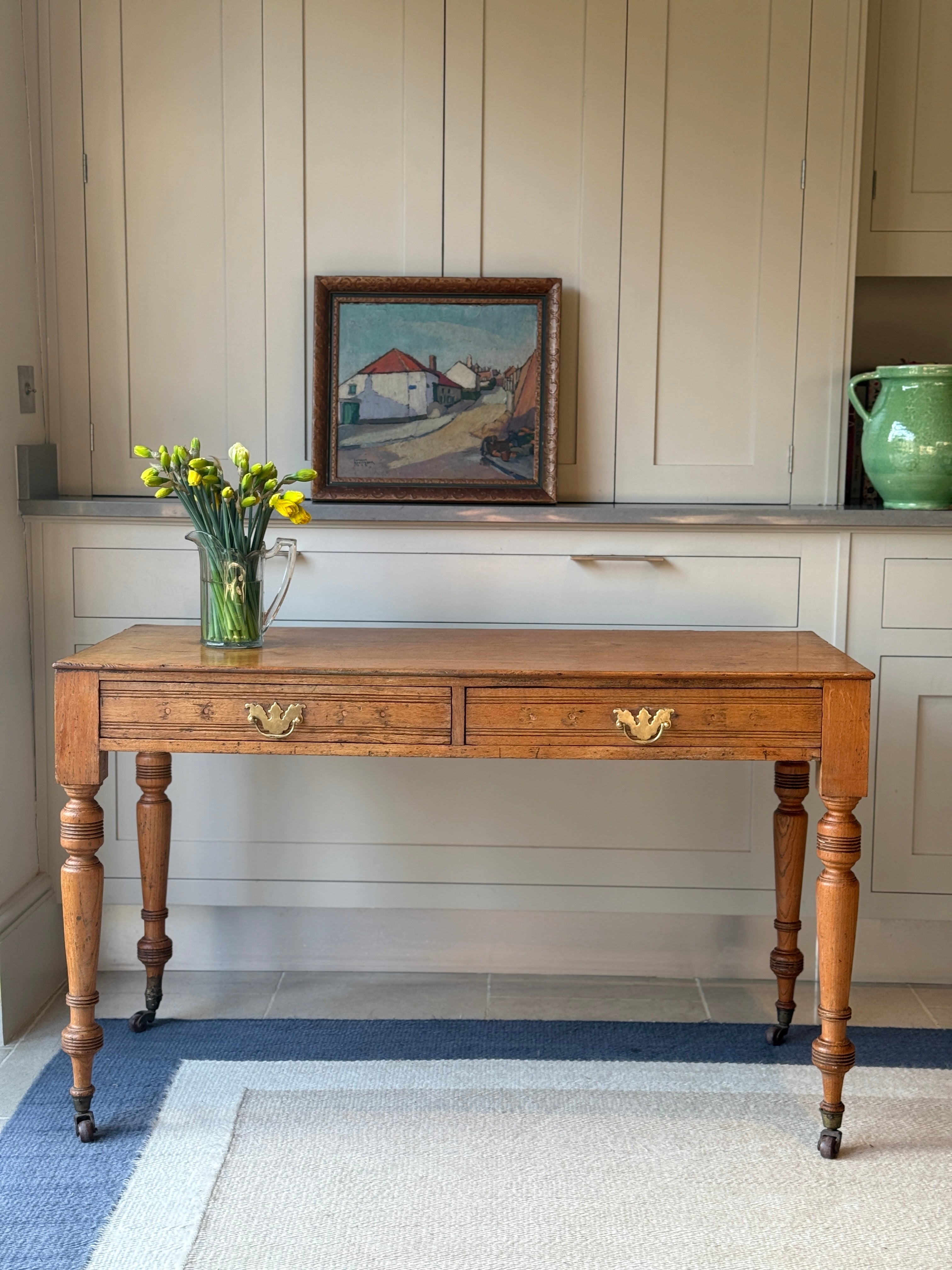 Antique Pine Desk on Castors