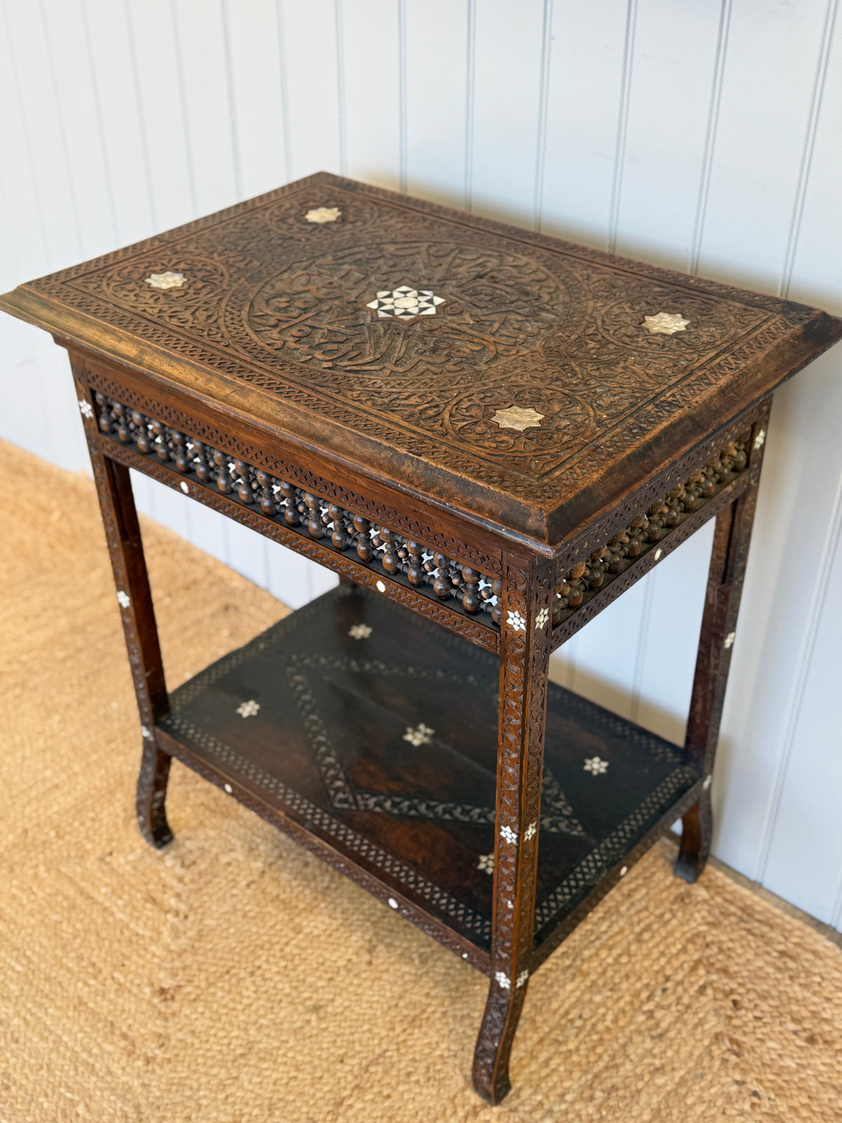 Syrian Mother-of-Pearl Inlaid Two-Tier Side Table