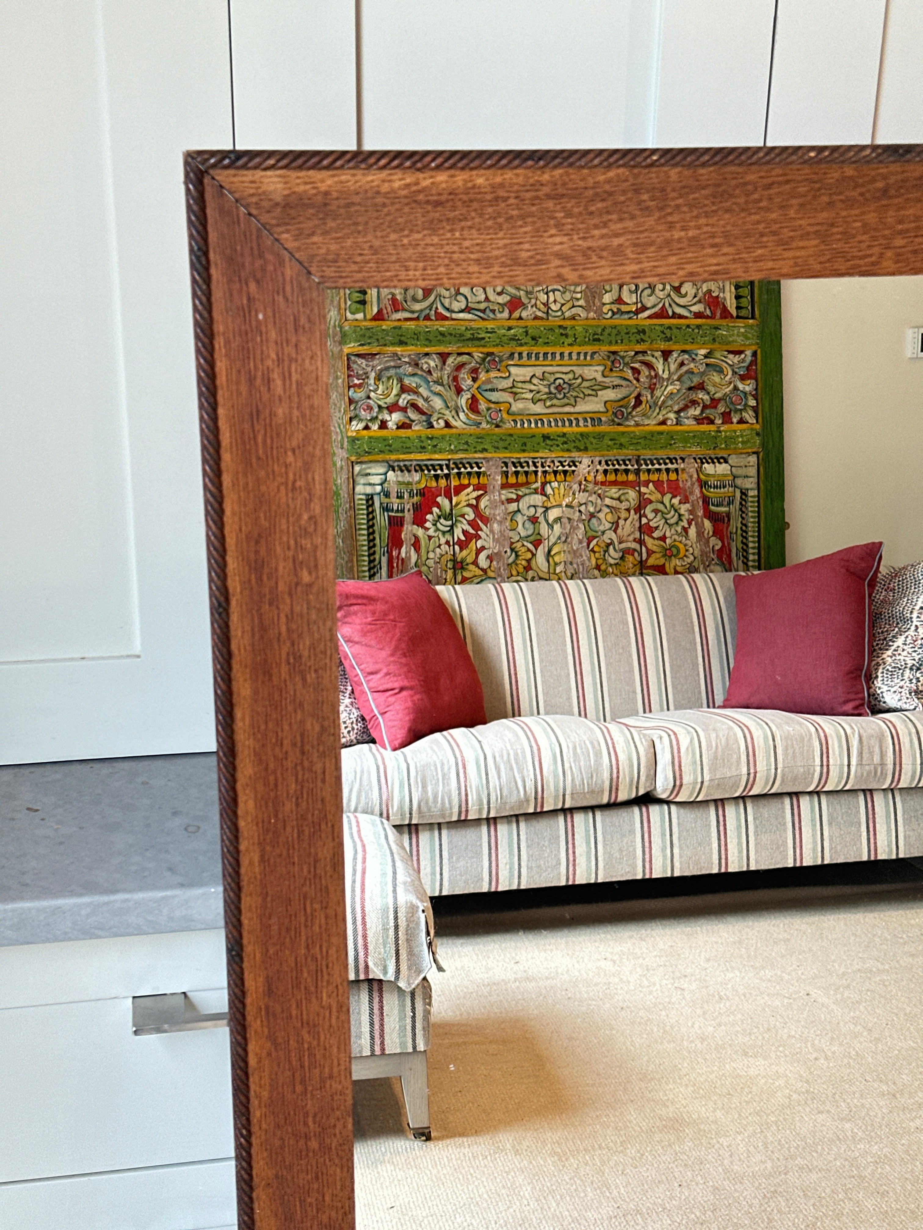 Large Oak Framed Mirror with barley twist border