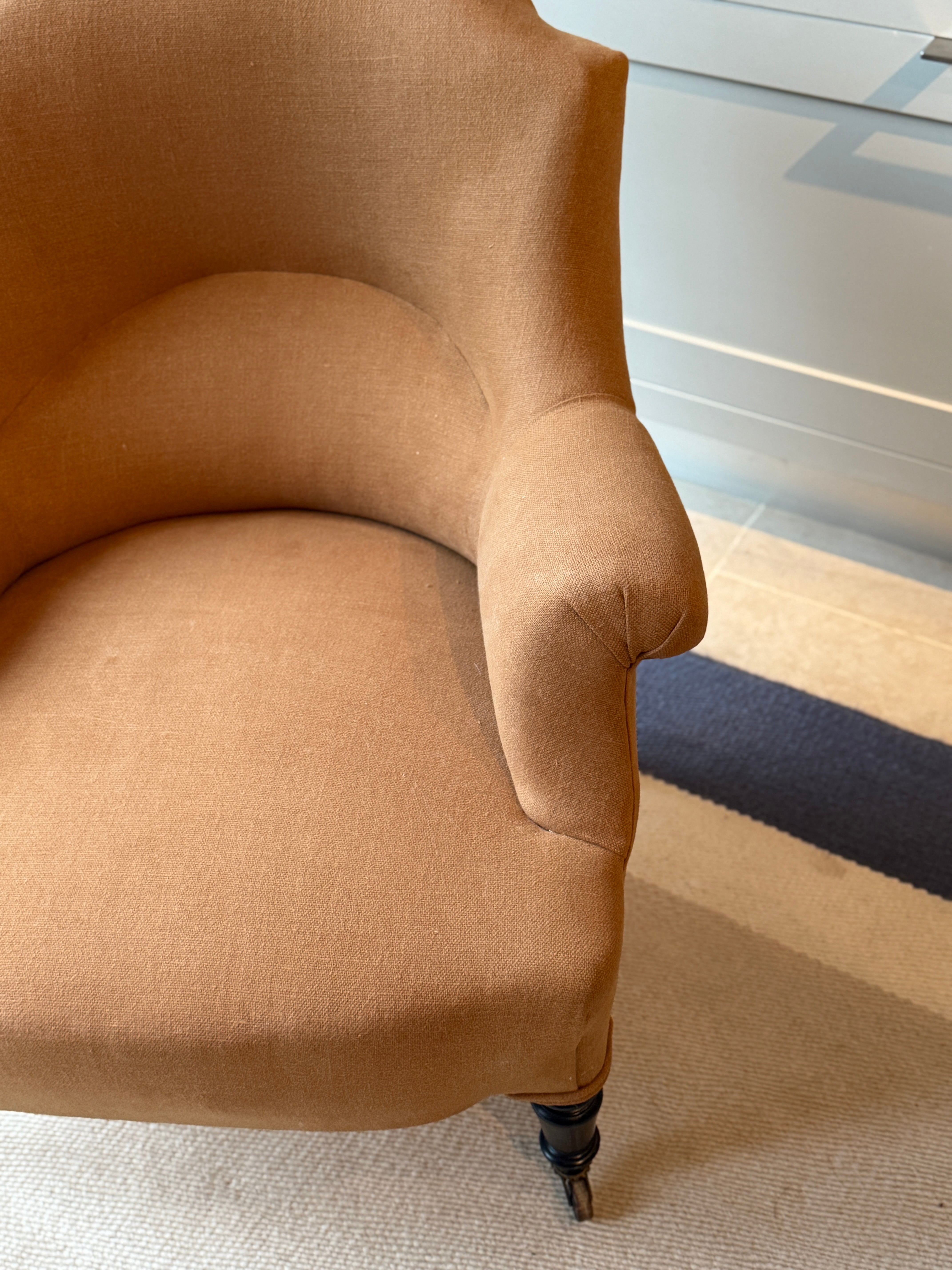 19th Century French Armchair in Rust Coloured Linen