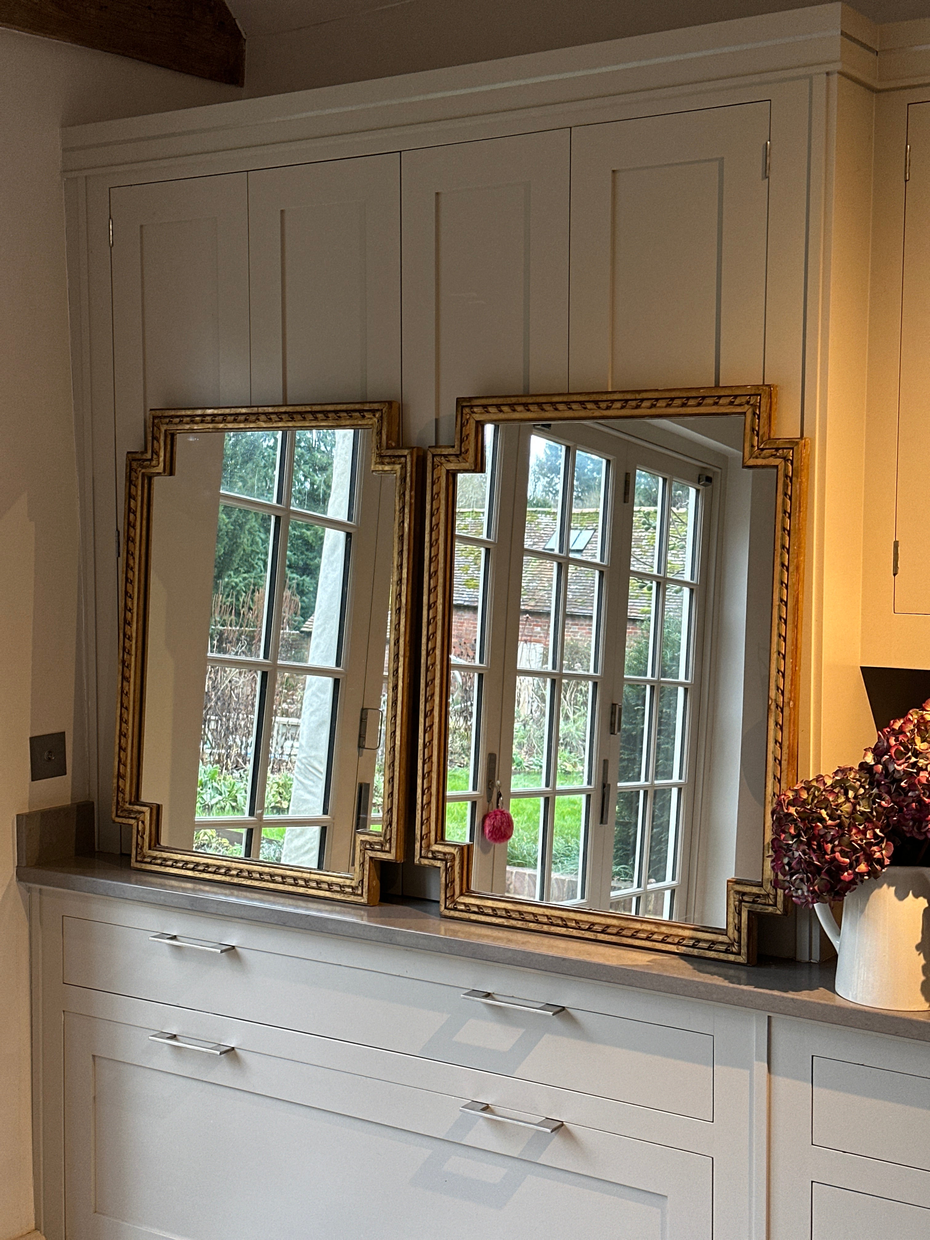 Pair of Early 20th Century Wooden Mirrors with gilt paint