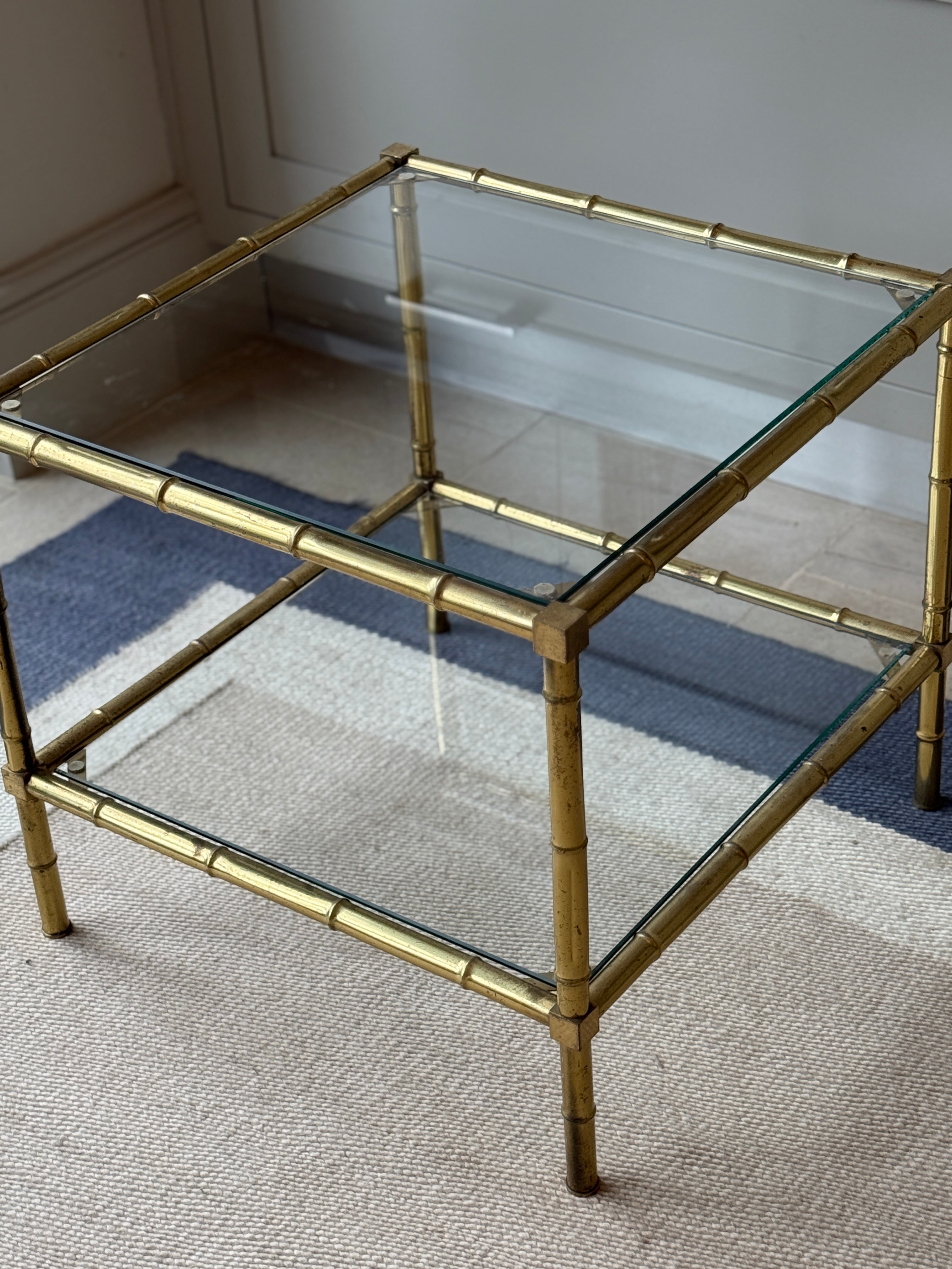 Brass and Glass Faux Bamboo Etagere