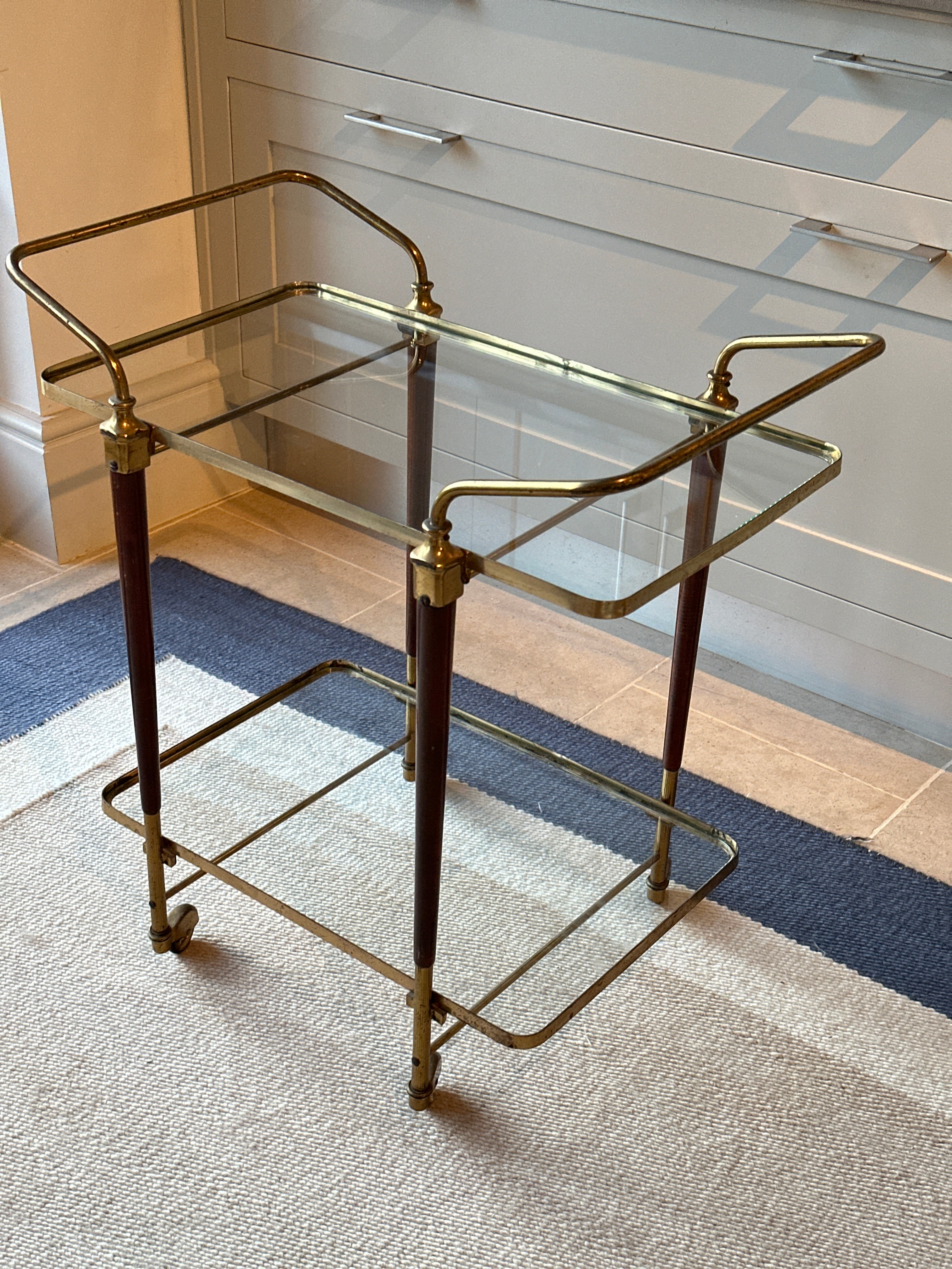 Italian Brass and Glass Bar Trolley in style of Cesare Lac