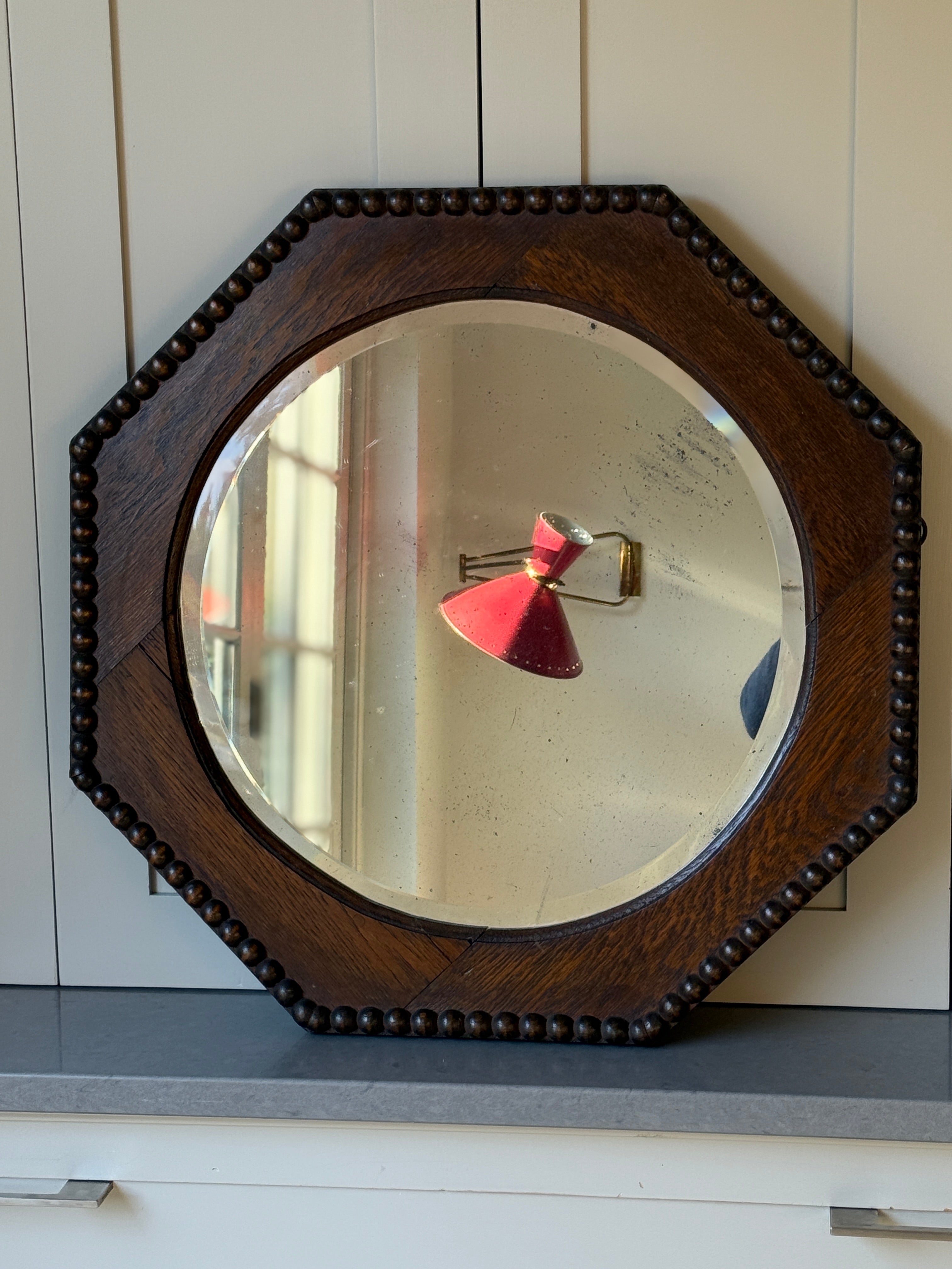 Arts & Crafts Octagonal Wooden Mirror with Bobbin Border