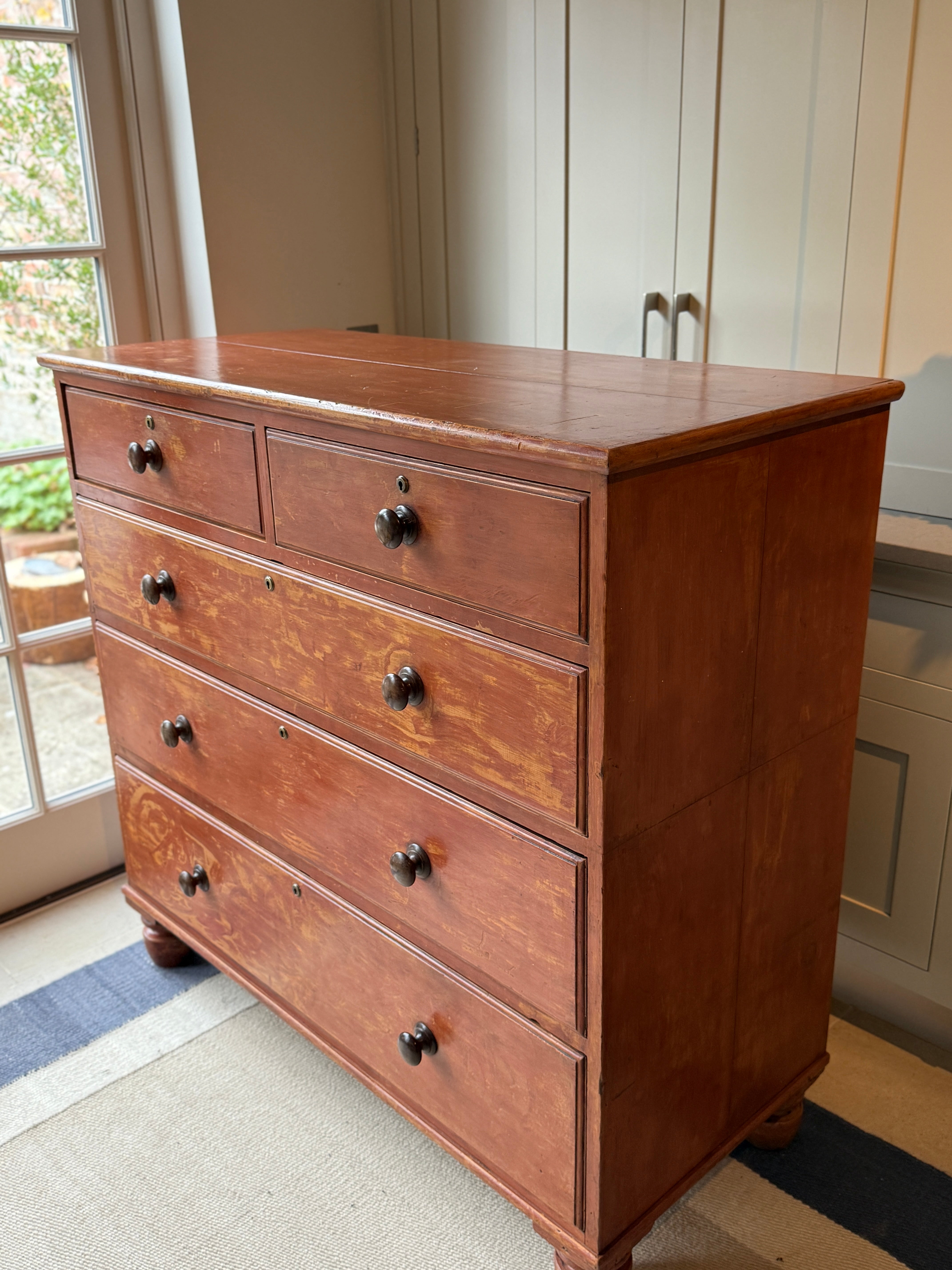 Large Red Pine Scumble Glazed Chest of Drawers