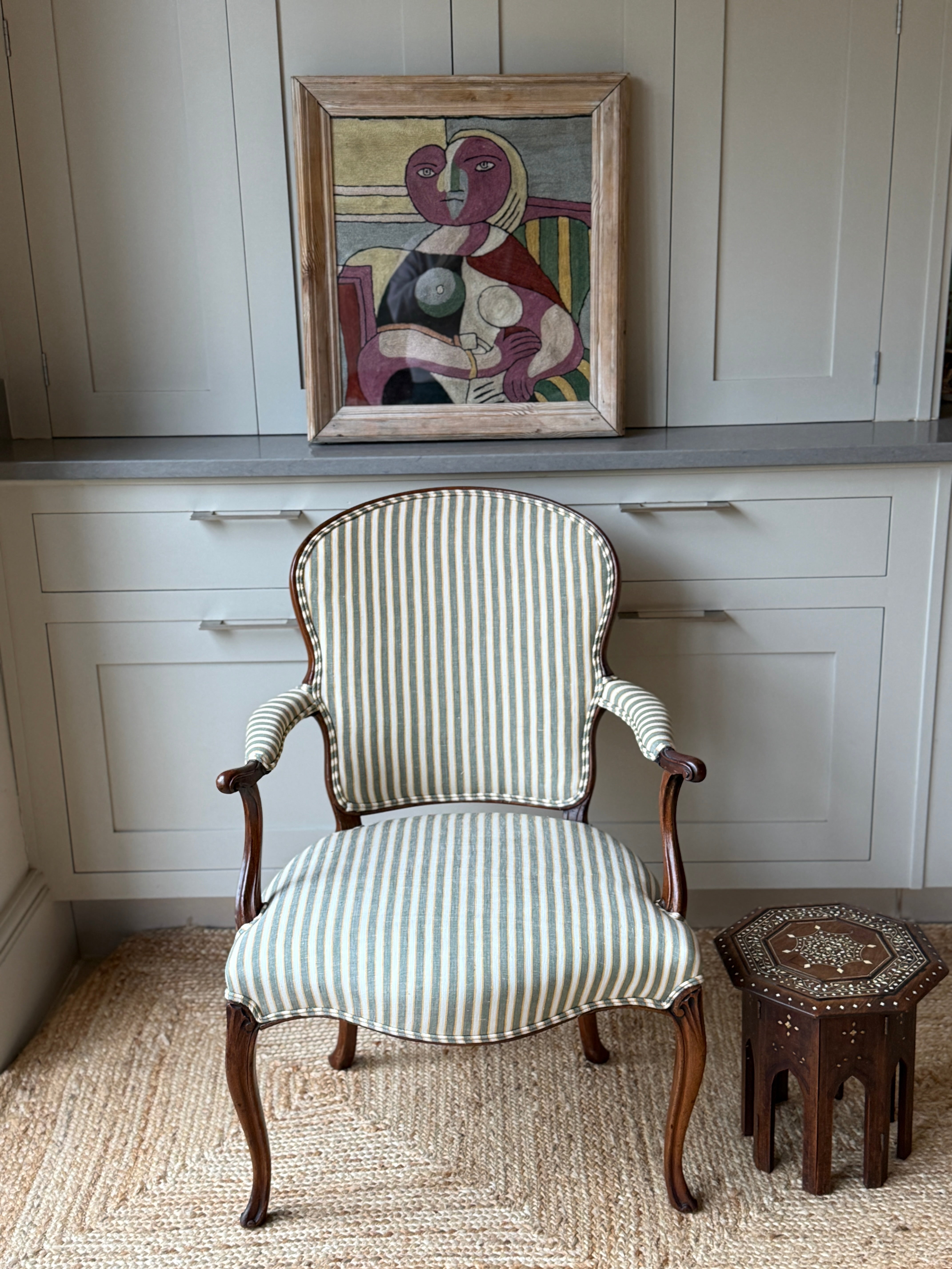 French Fauteuil Chair in Schumacher Wainscott