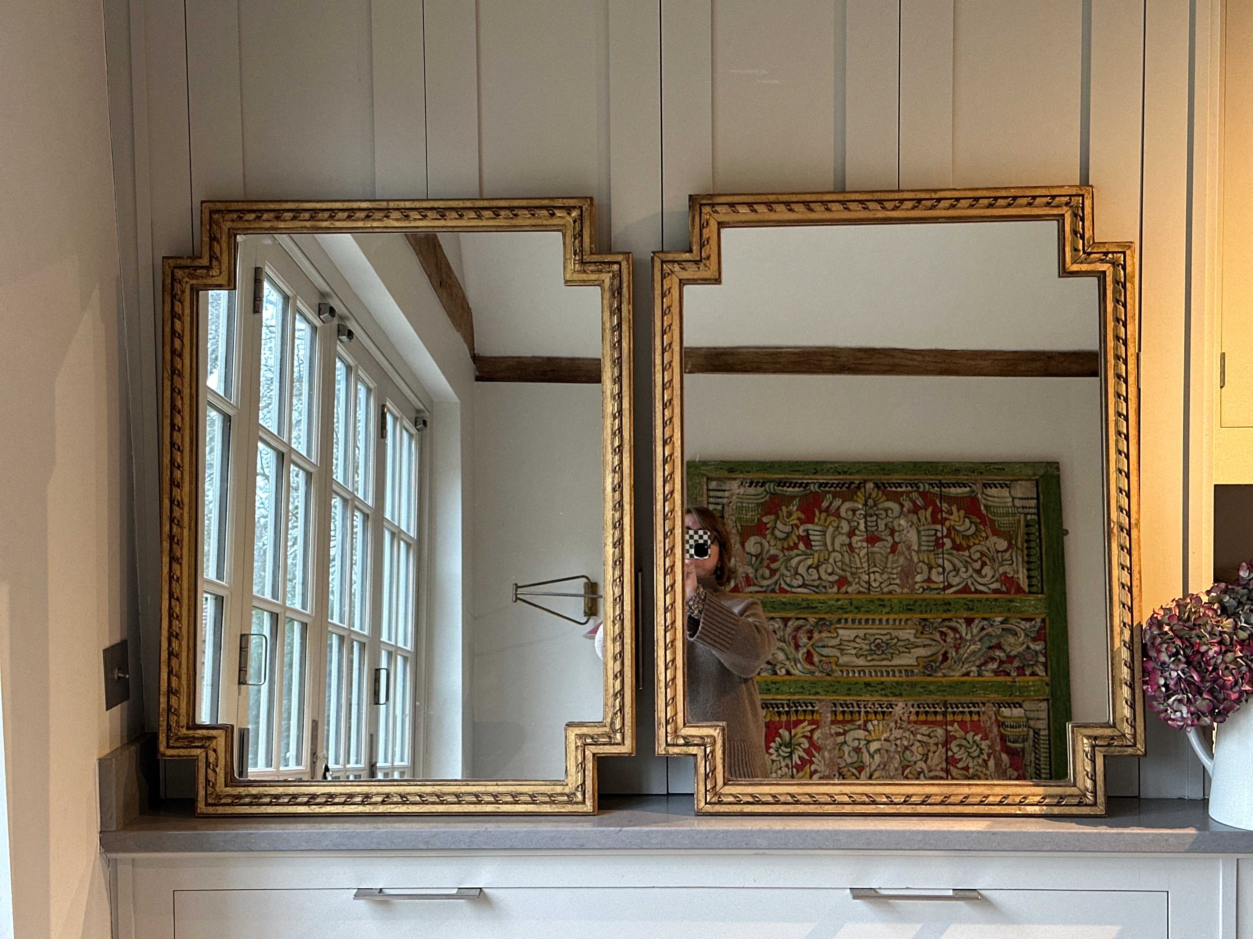 Pair of Early 20th Century Wooden Mirrors with gilt paint
