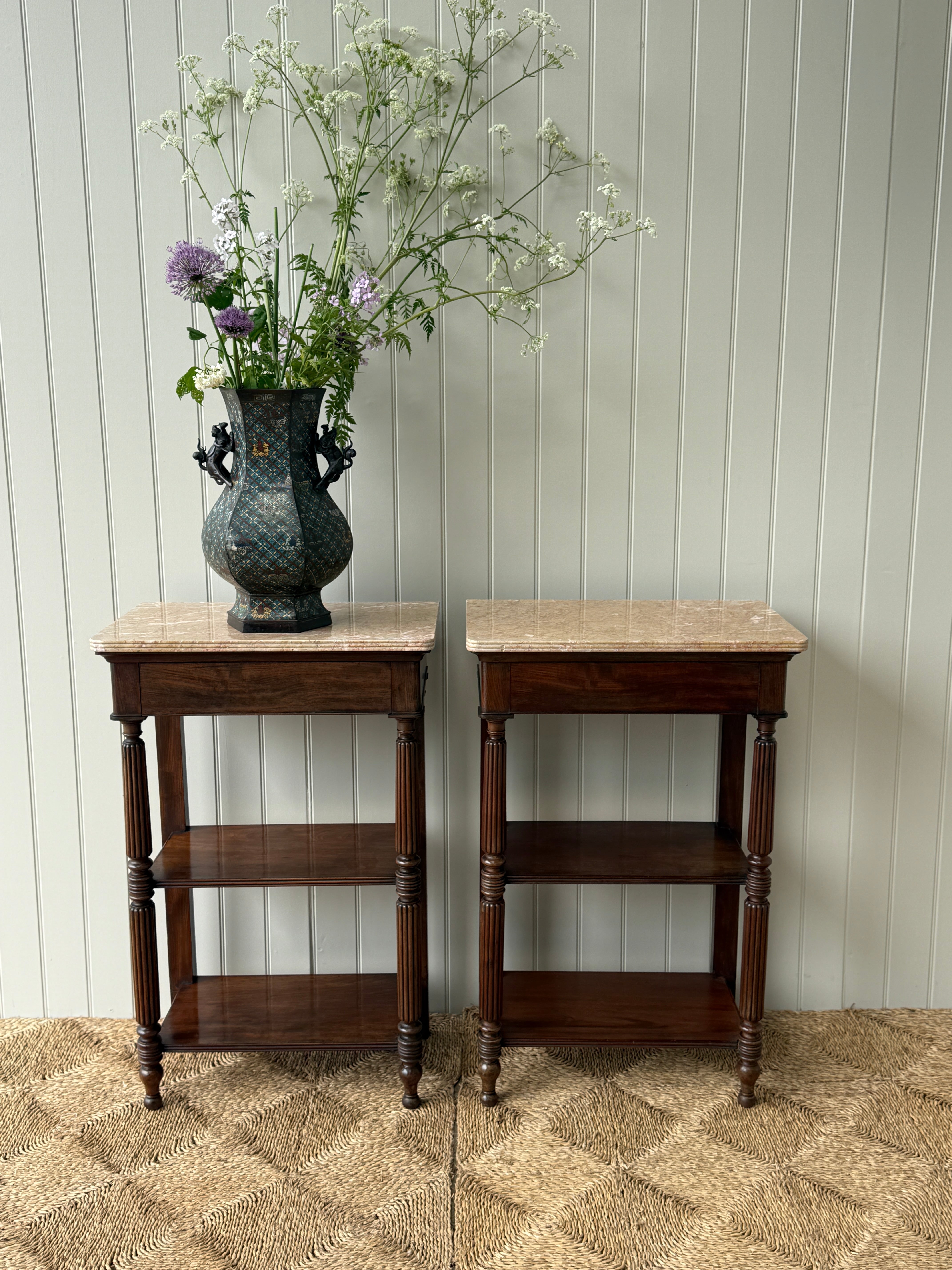 Pair of Tall Marble Topped Etageres
