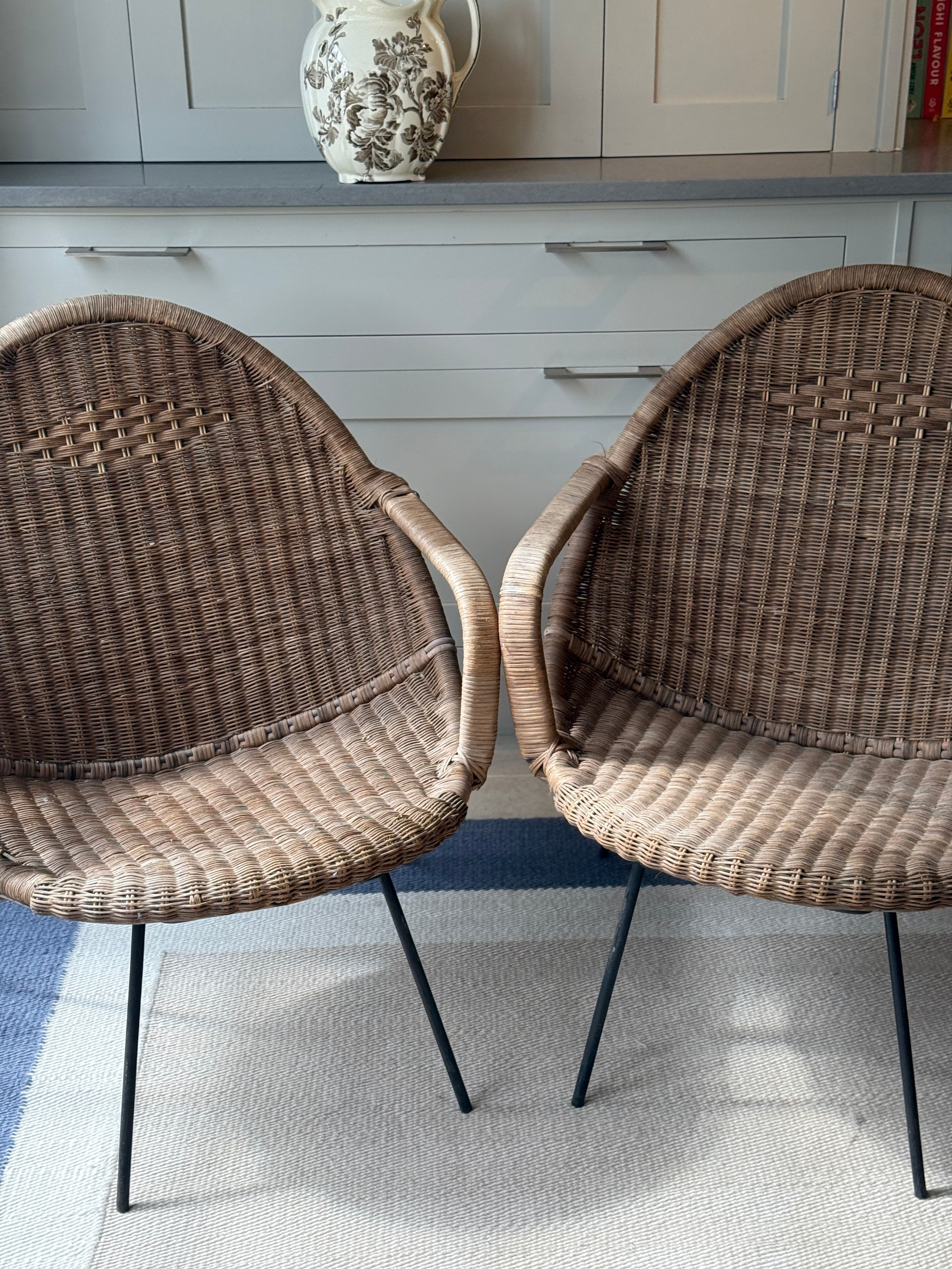 Pair of Italian Rattan Chairs Circa 1960-70