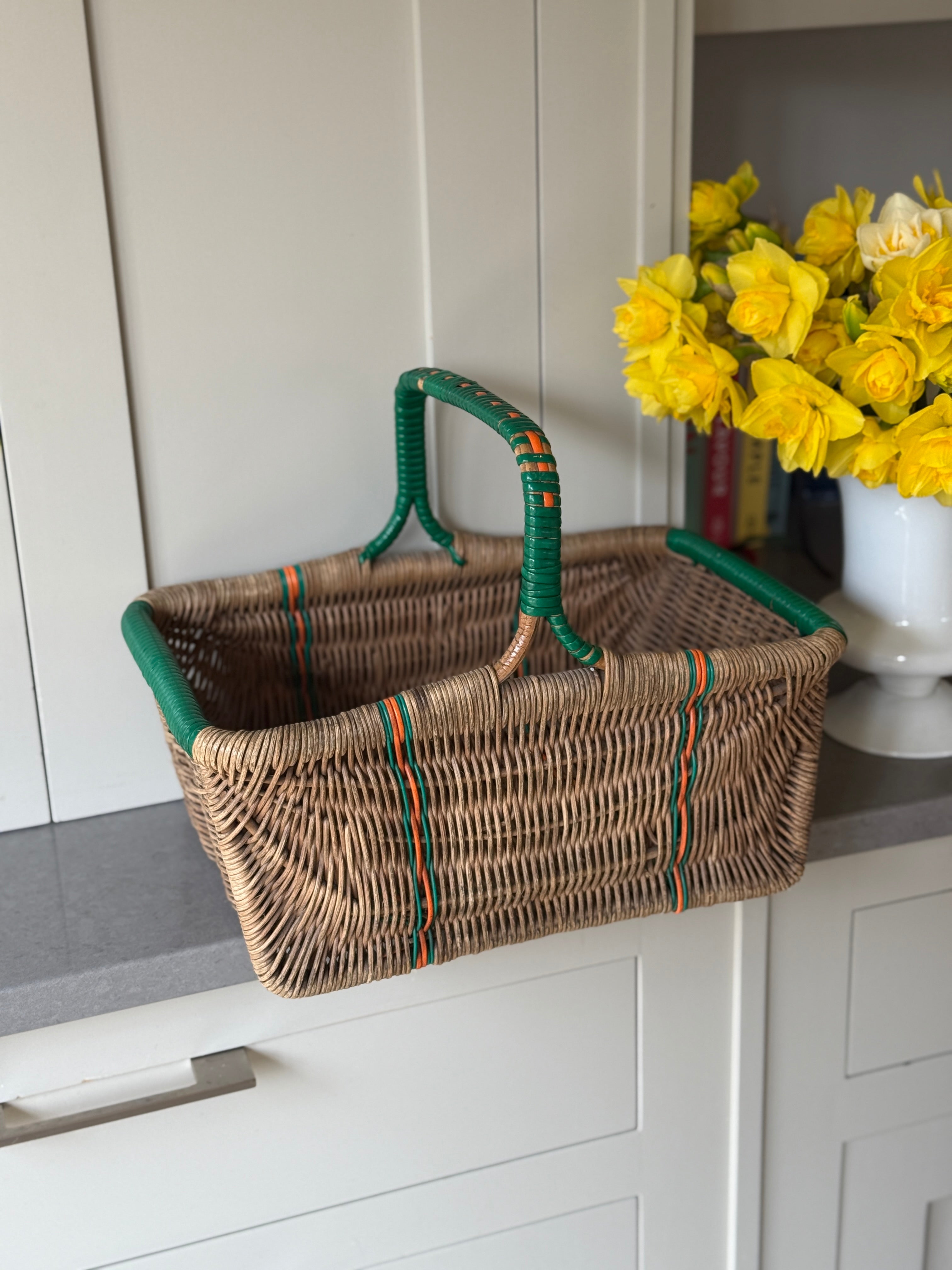 Wicker Shopper with Green & Orange Accents