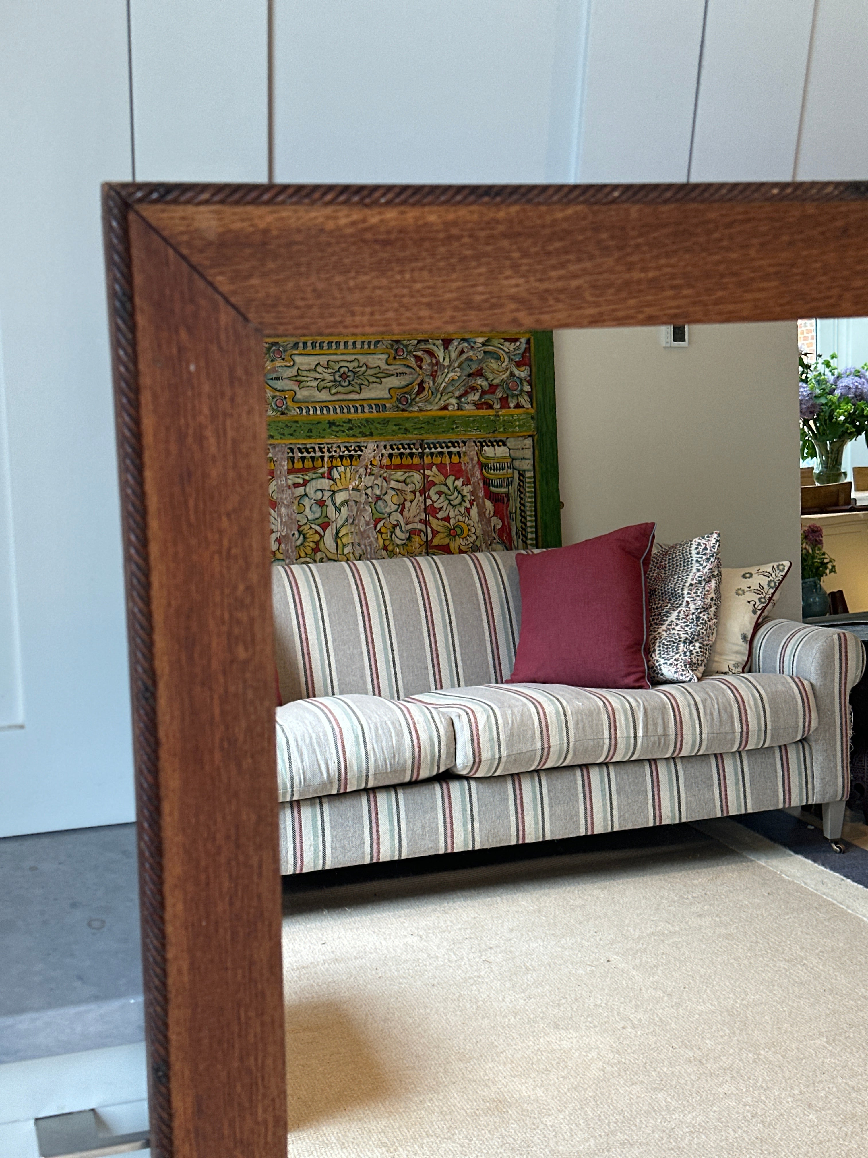 Large Oak Framed Mirror with barley twist border