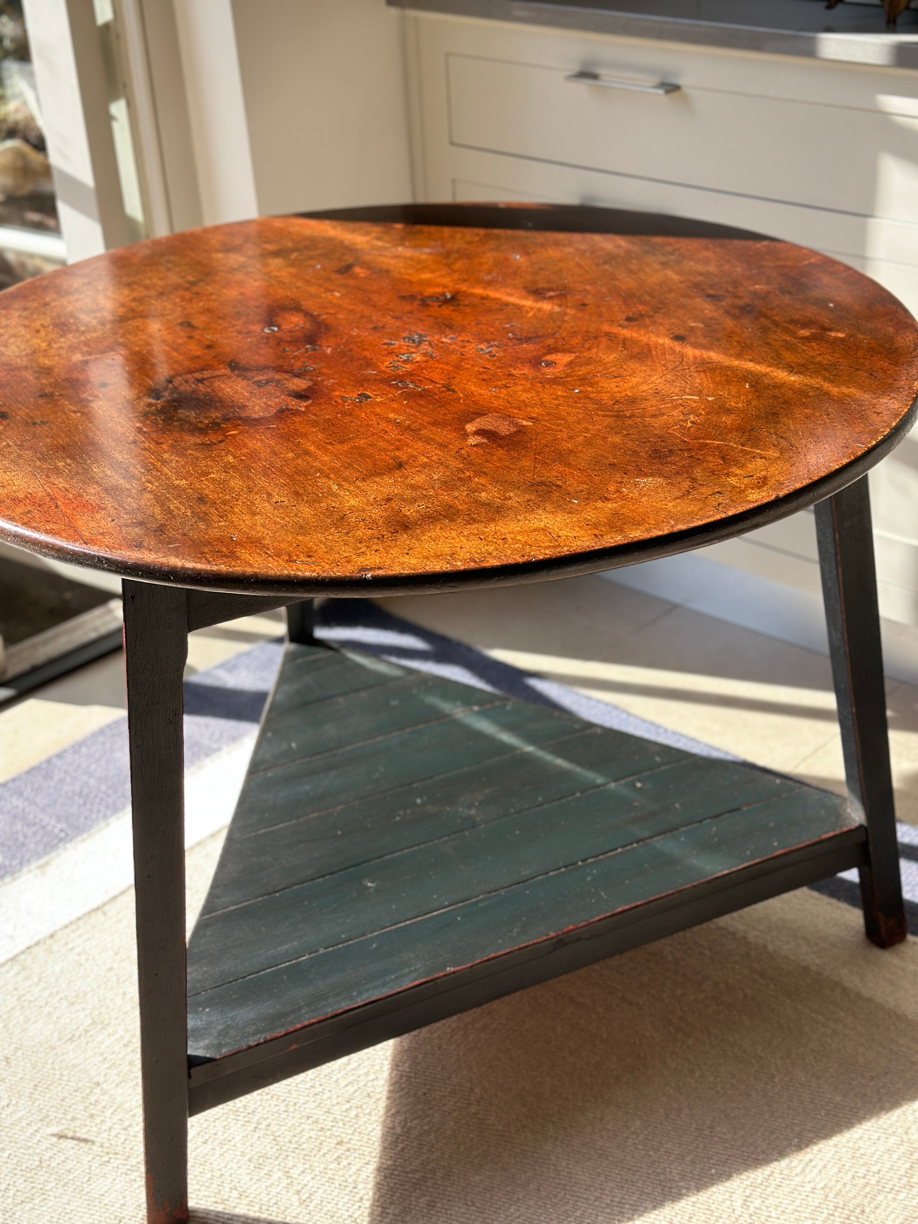 Large Painted Pine Cricket Table with A Stunning Mahogany Top