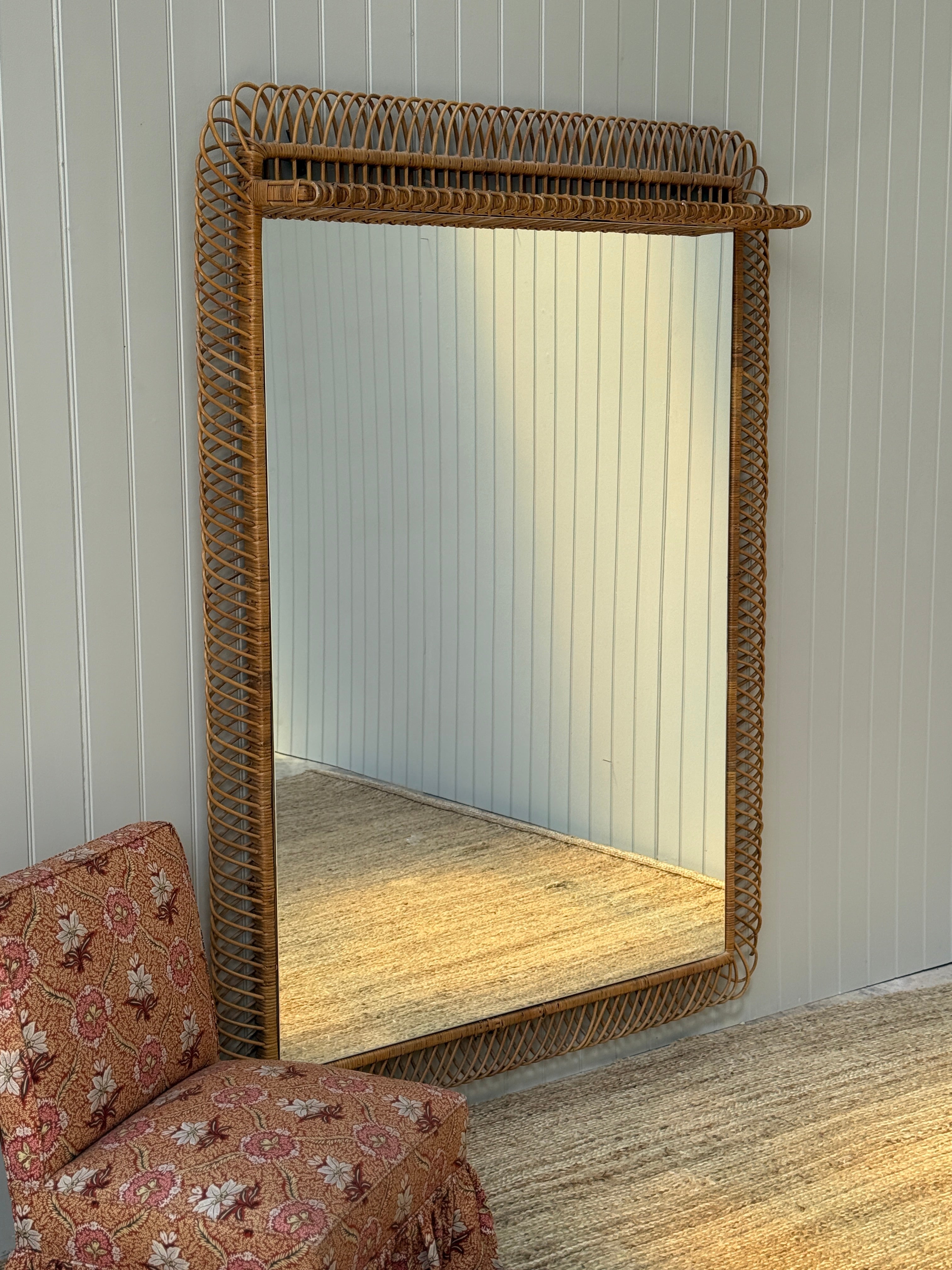 Huge Vintage Italian Cane Mirror