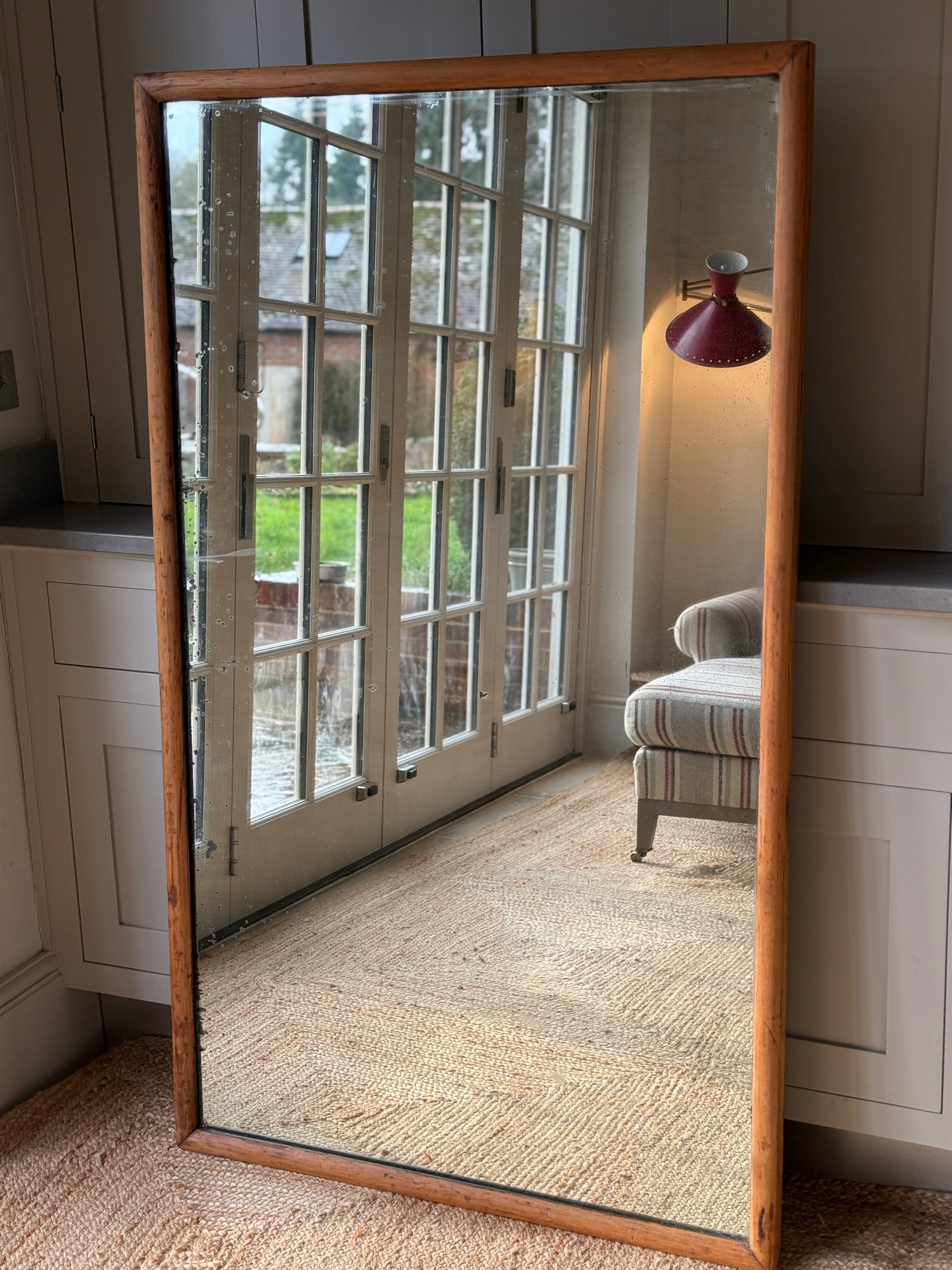 Large Antique Pine Mirror with Foxing