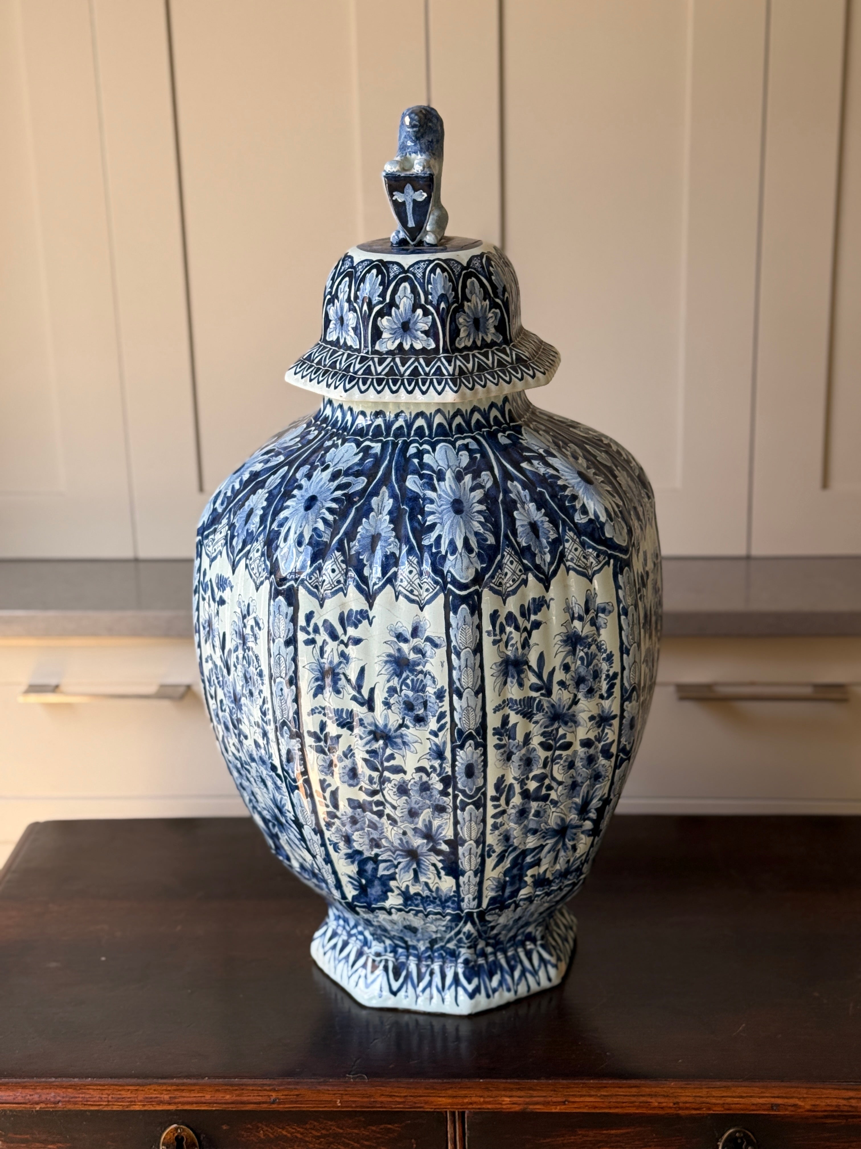 Large 20th Century Dutch Delft Covered Baluster Jar”