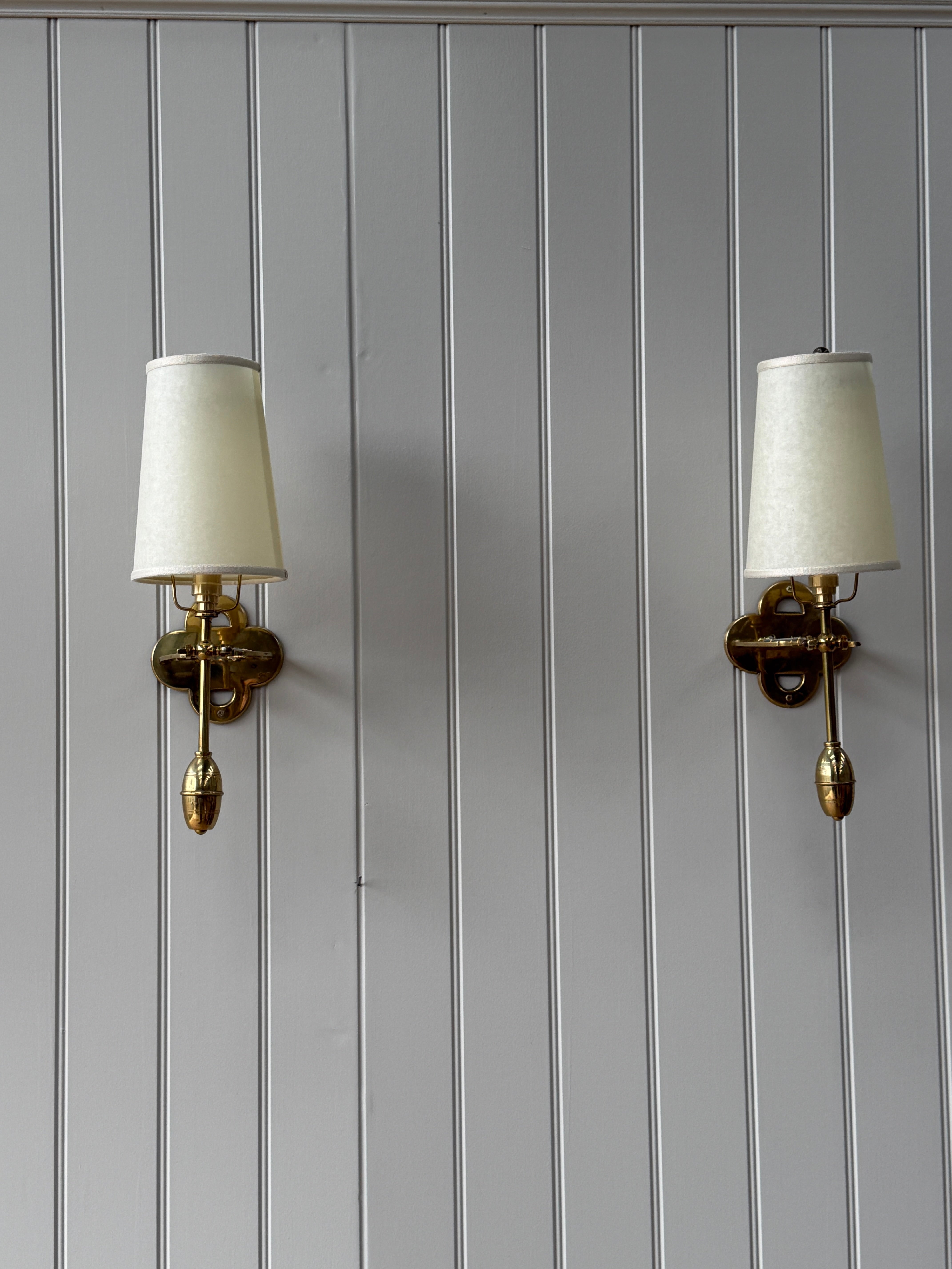 Pair of Italian Brass Wall Lights with Shades