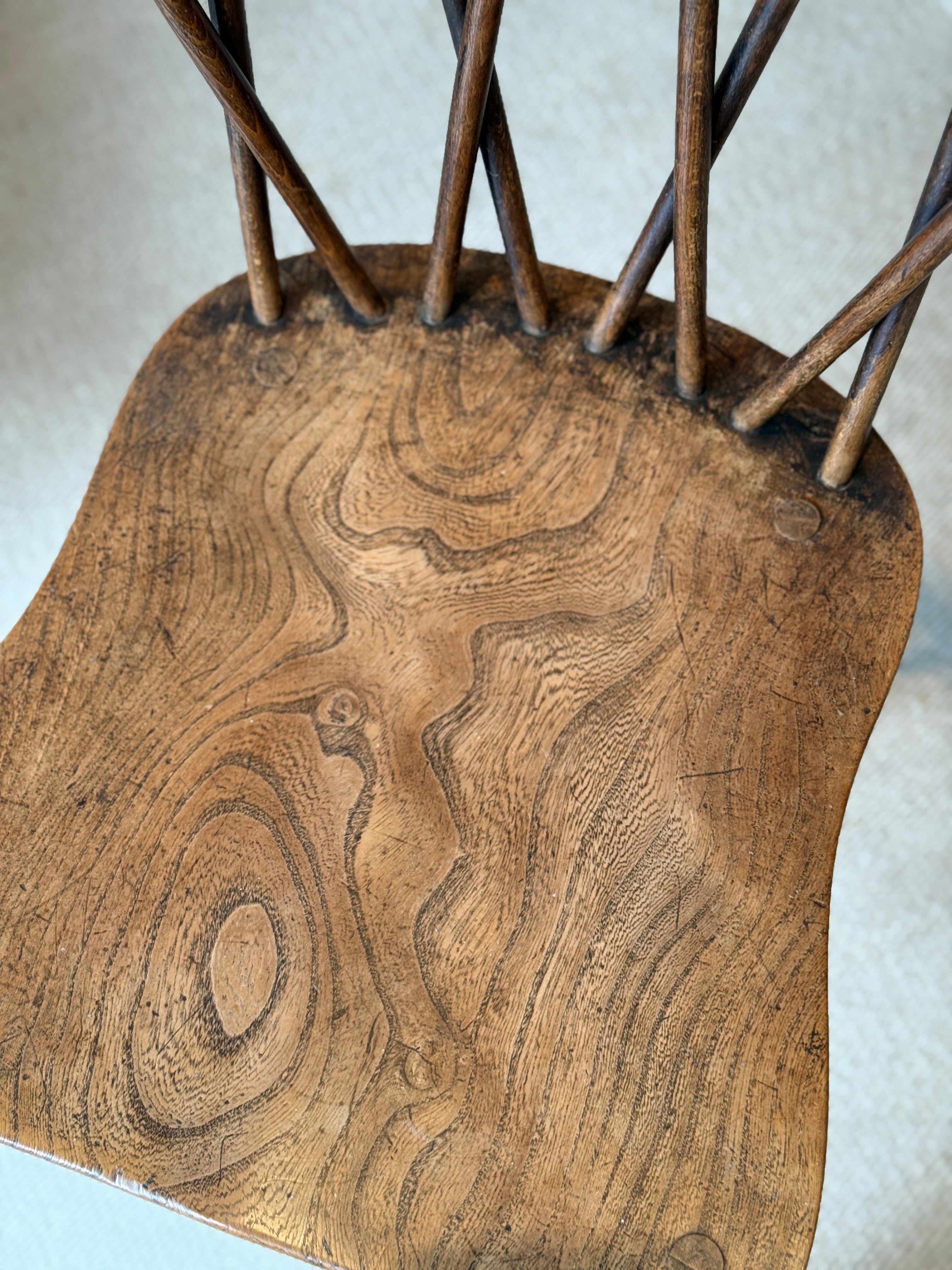 Set of Six Oak Chairs with Criss Cross Backs