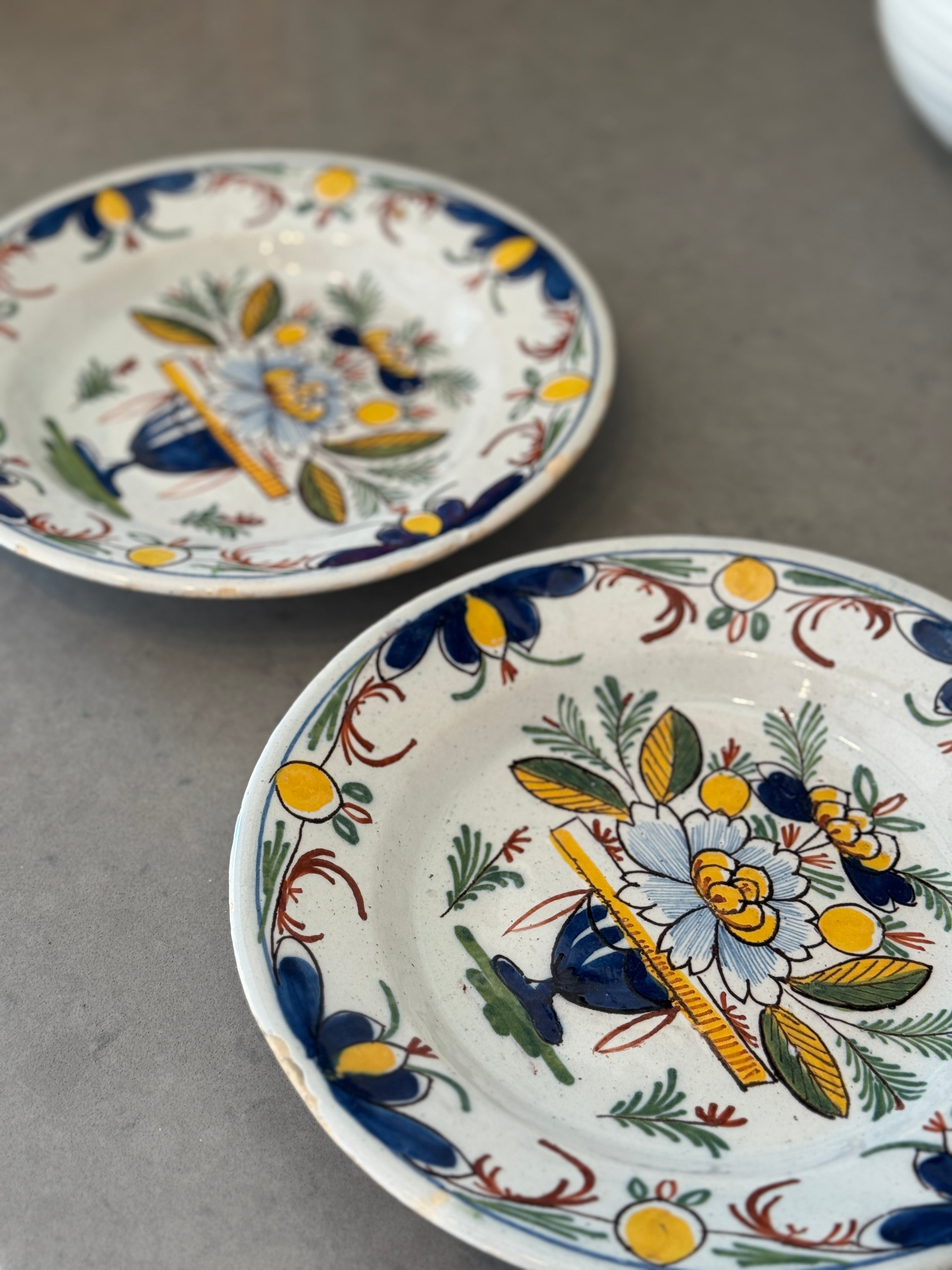 Pair of Polychrome Delft Plates Circa 1760-1780. Dutch