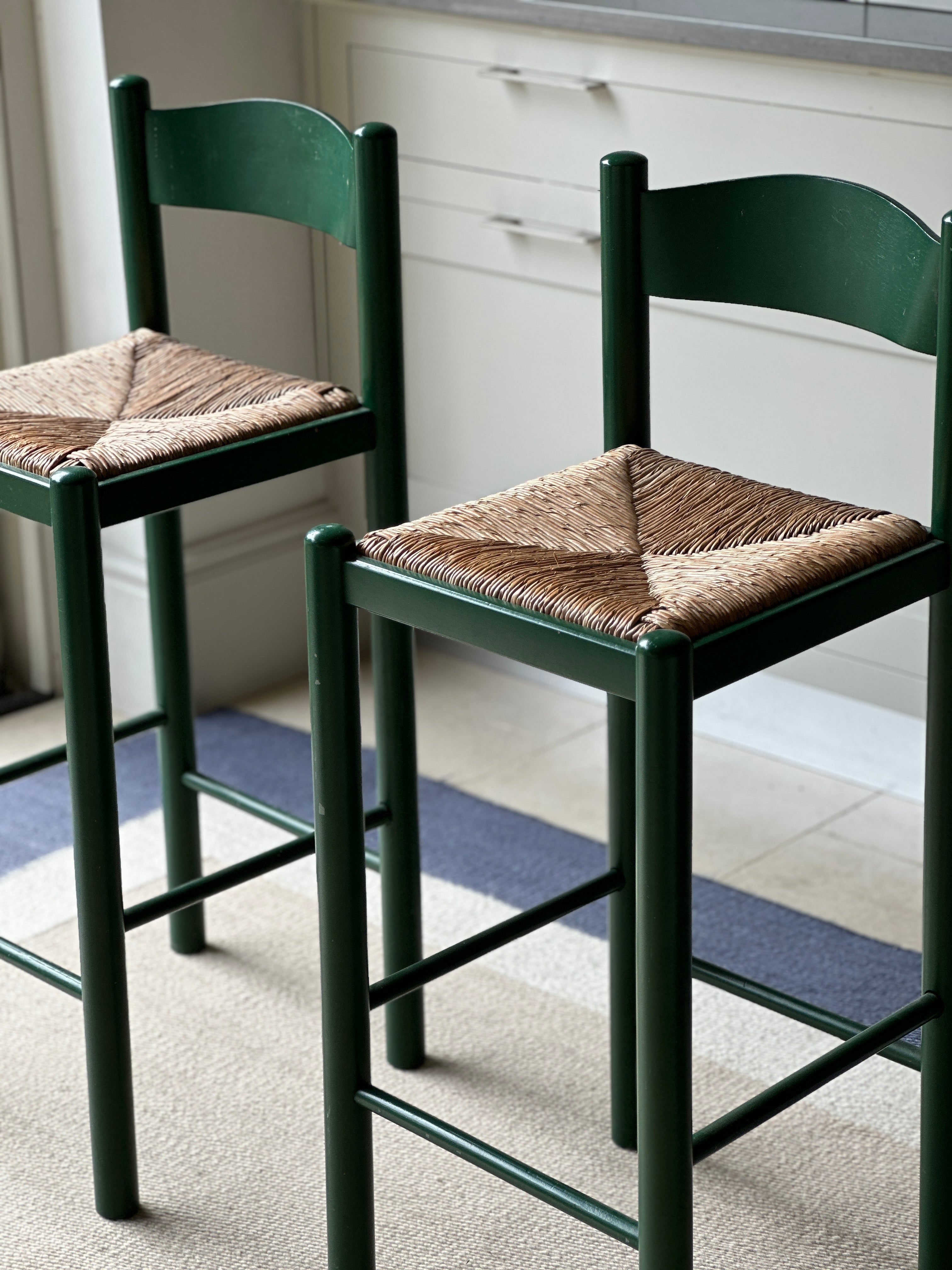 Pair of Vintage Rush Seat Bar Stools