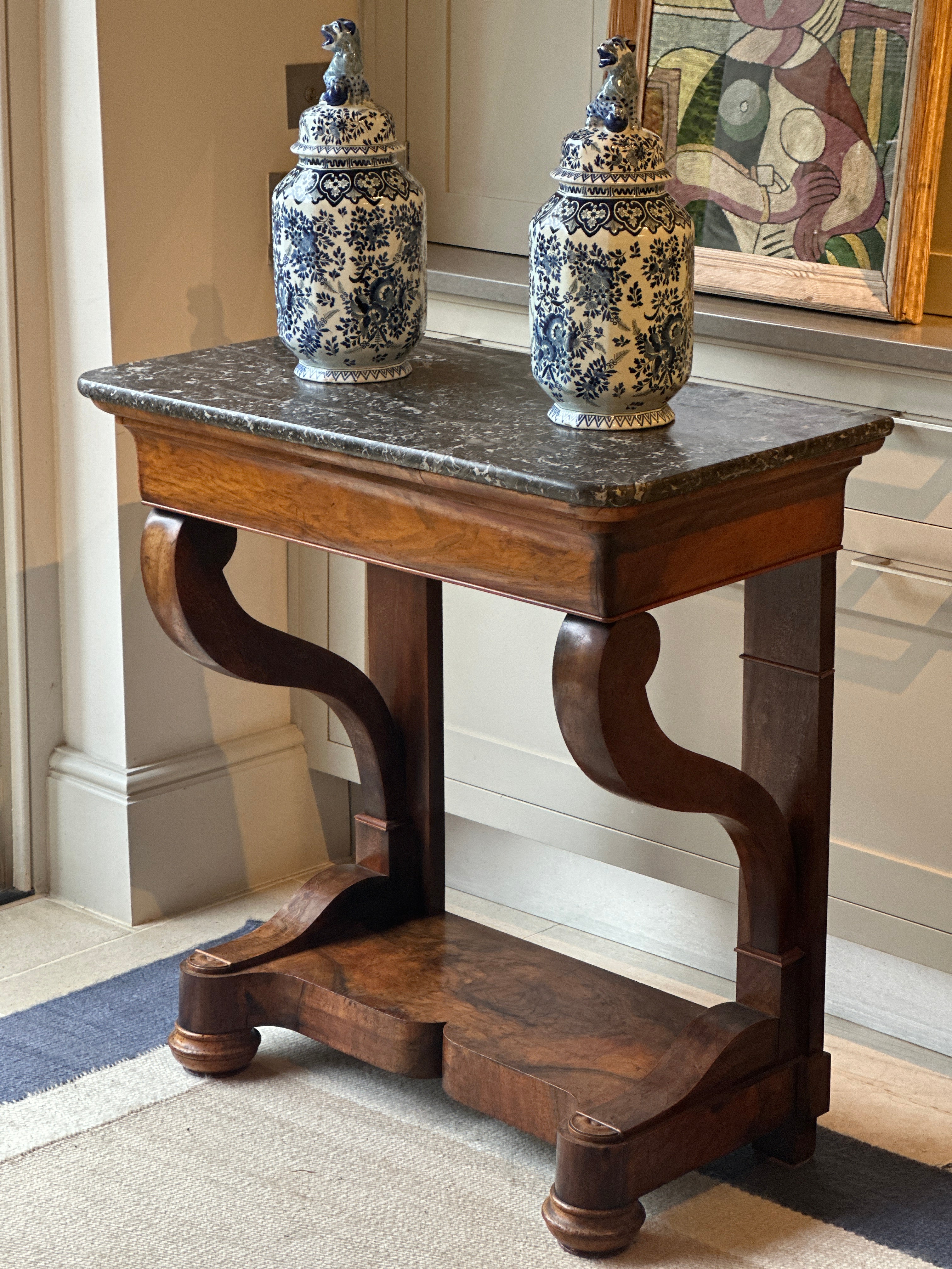Small Elegant Mahogany Console with Marble Top