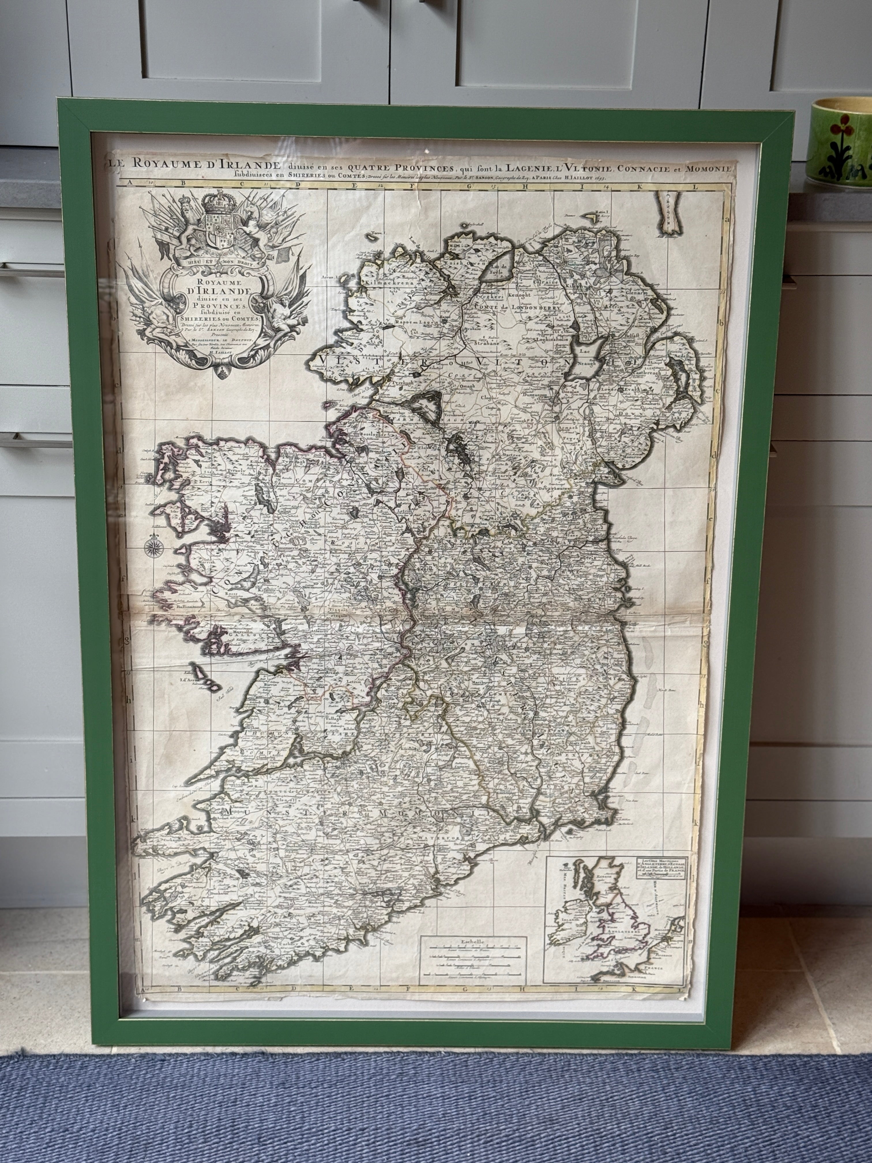 Beautifully Framed 1693 French Map of Ireland