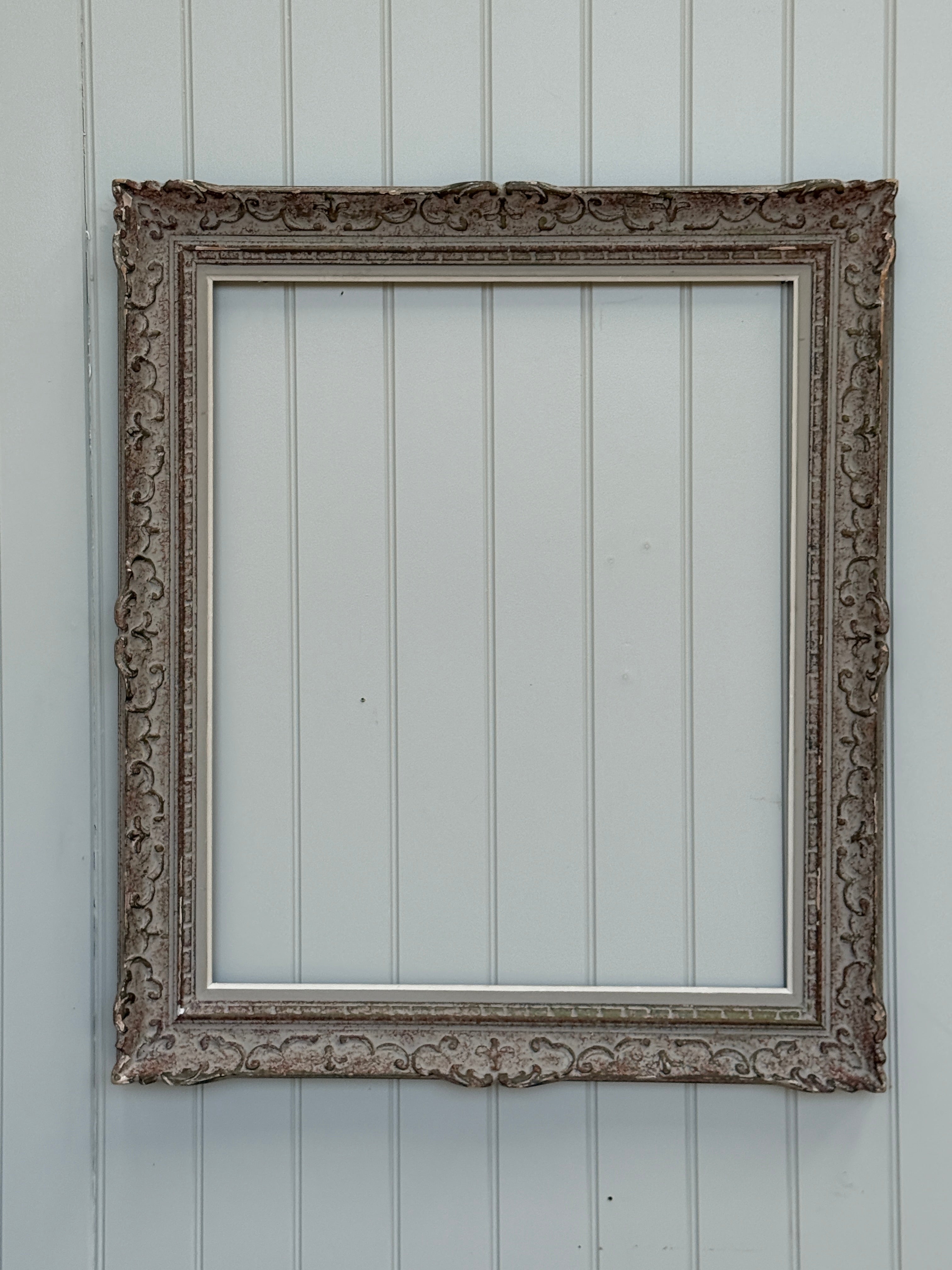 Ornate Rococo-Style Picture Frame in Grey-Painted Finish
