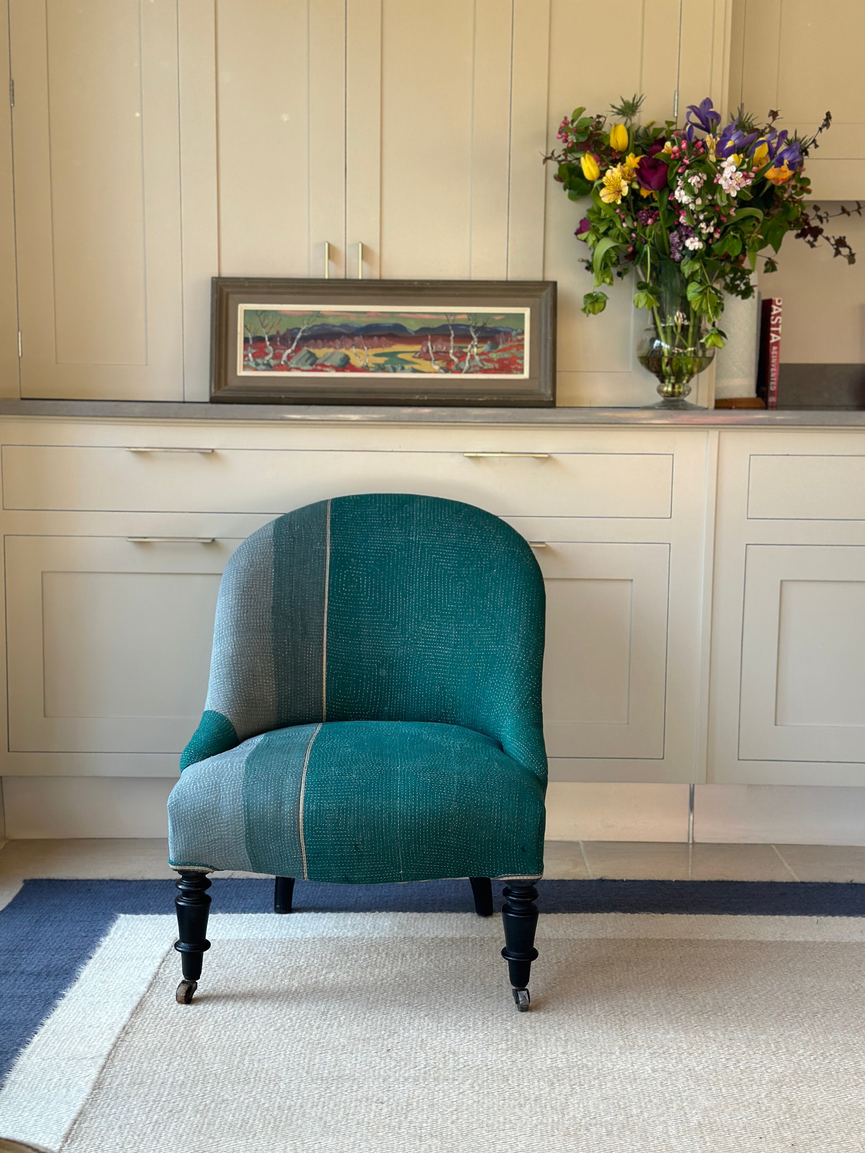 French Slipper Chair Upholstered in Fab Vintage Kantha