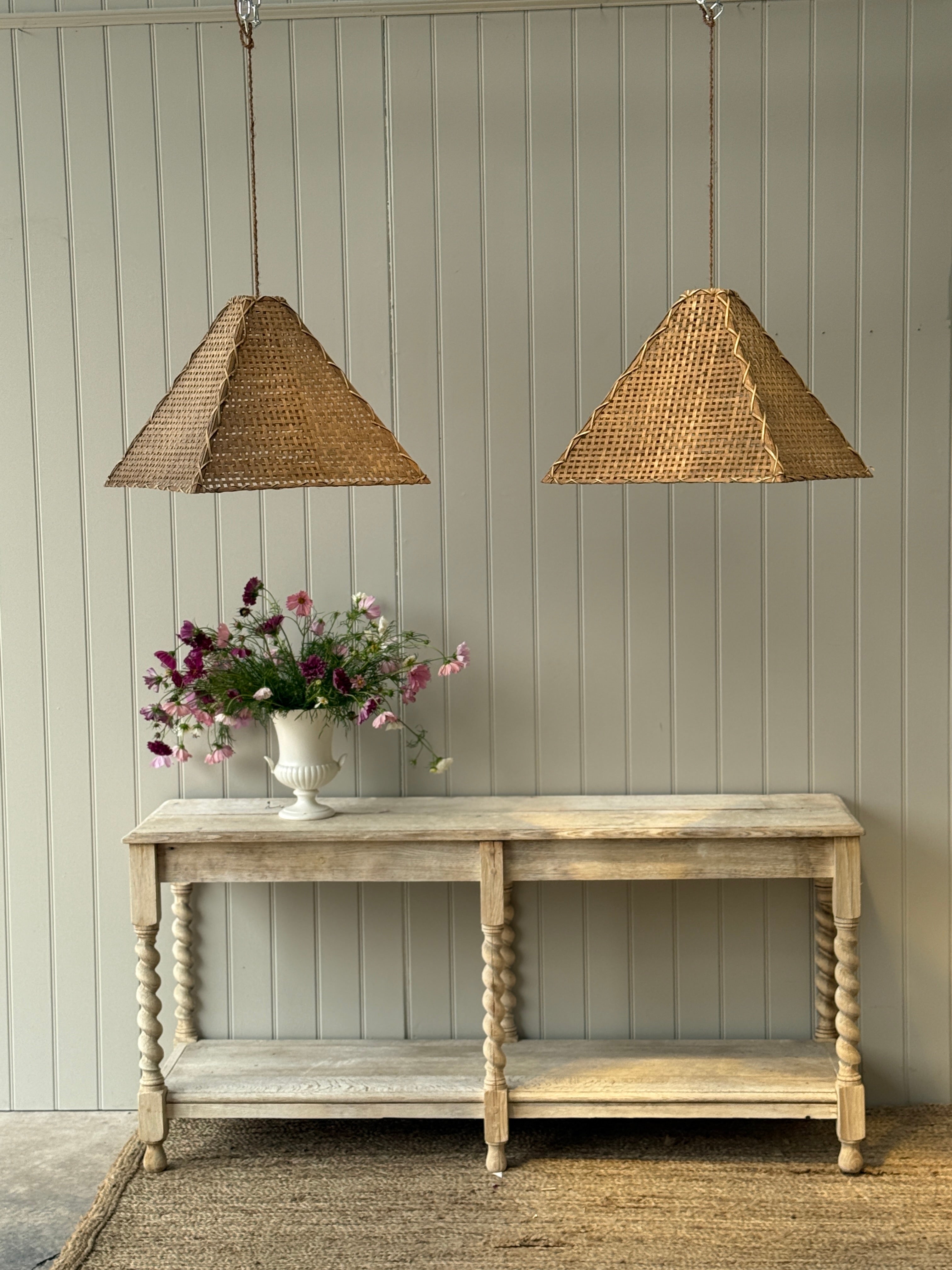 Pair of Woven Cane Pyramid Lampshades