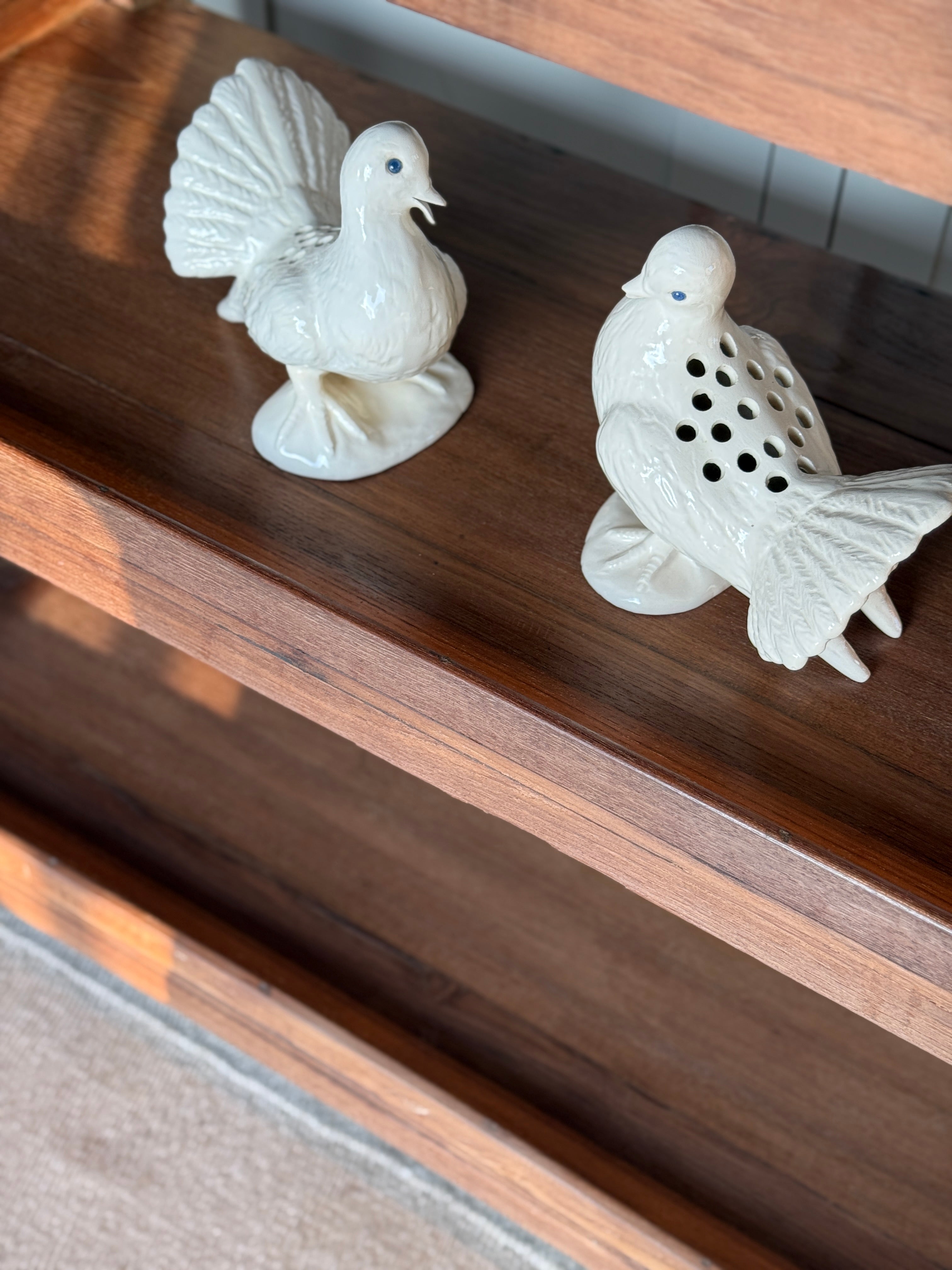 Pair of Ceramic Floral Doves