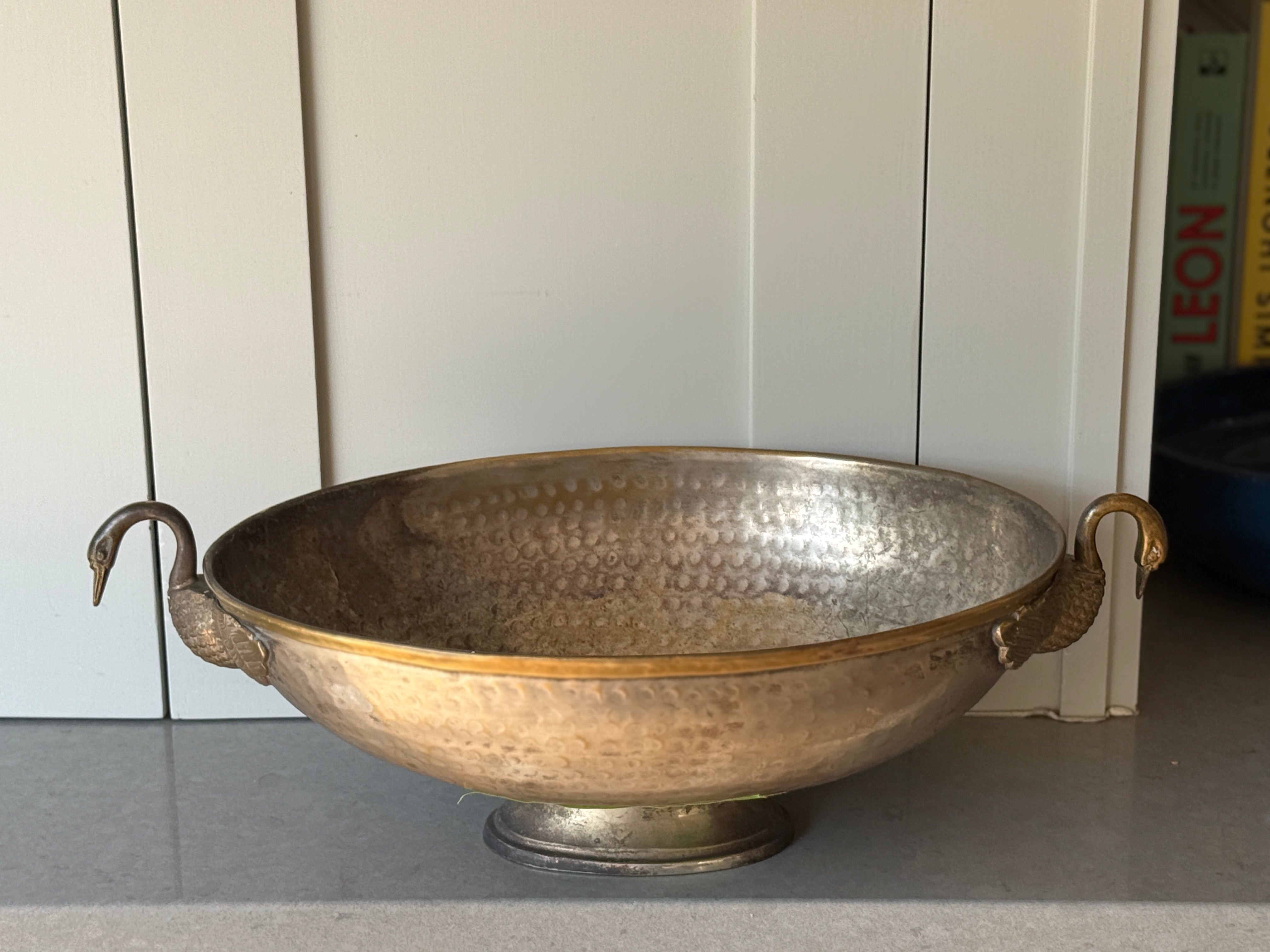 Hammered Metal Tazza with Swan Handles