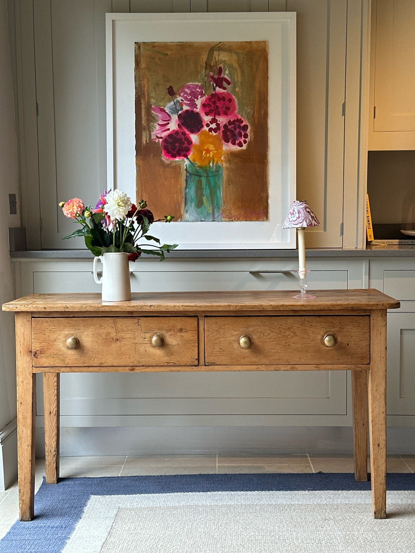 Early Victorian Pine Dresser Base with 2 large drawers