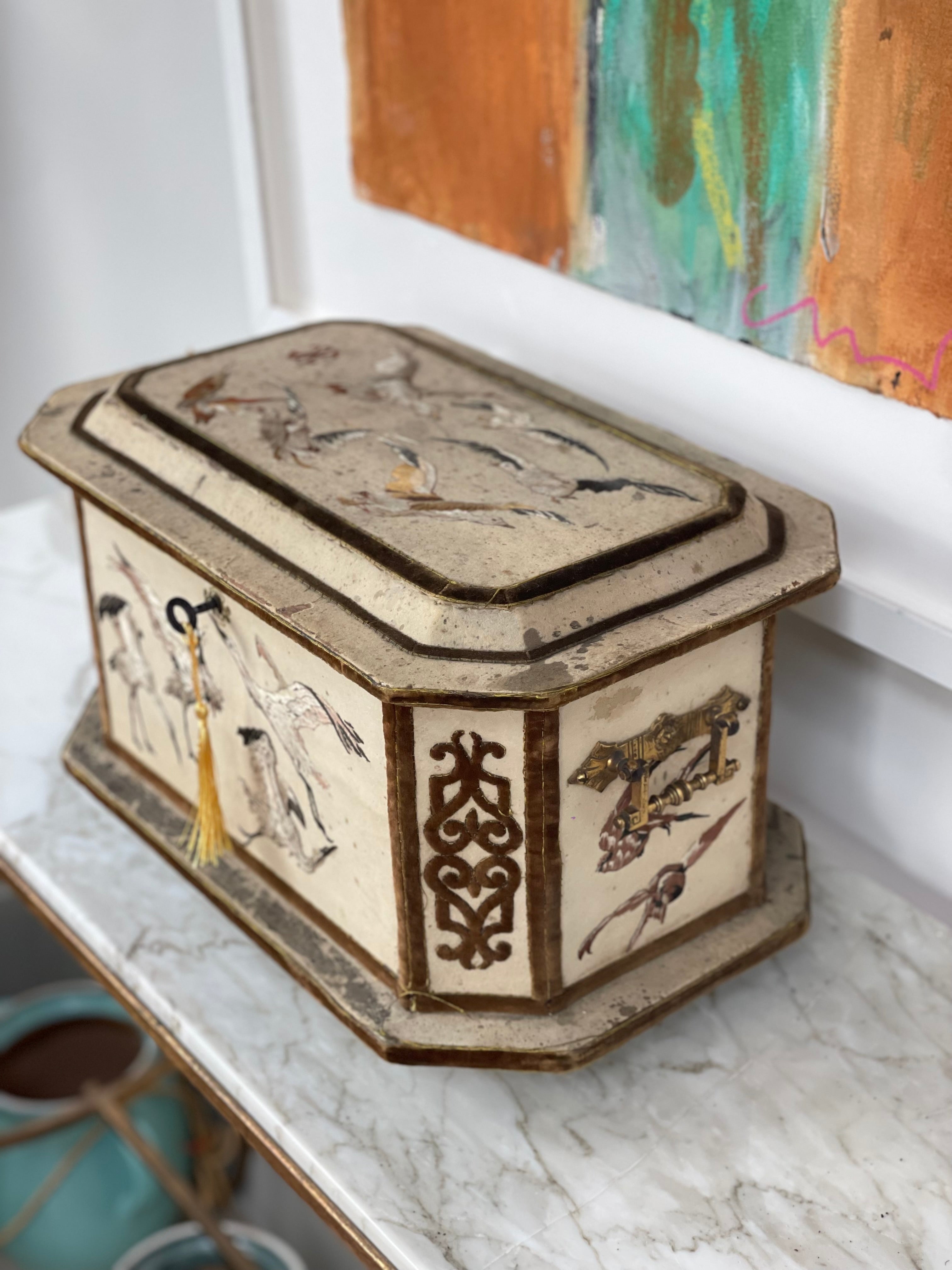 French 19th Century Velvet Embroidered Box