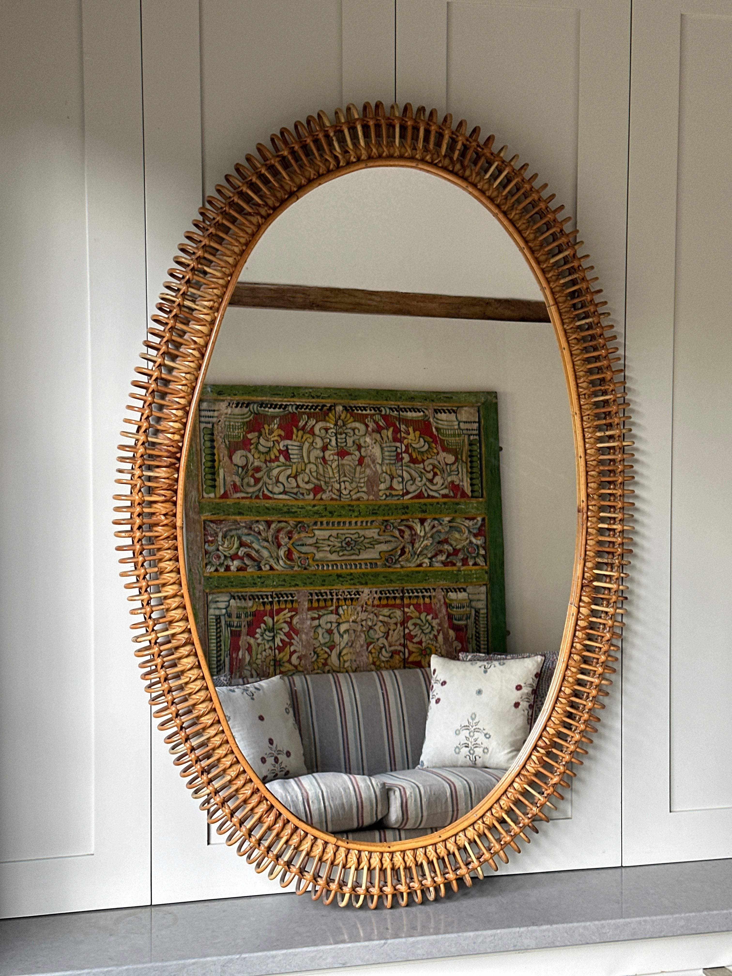 Large Italian Cane Oval Mirror from the 60s