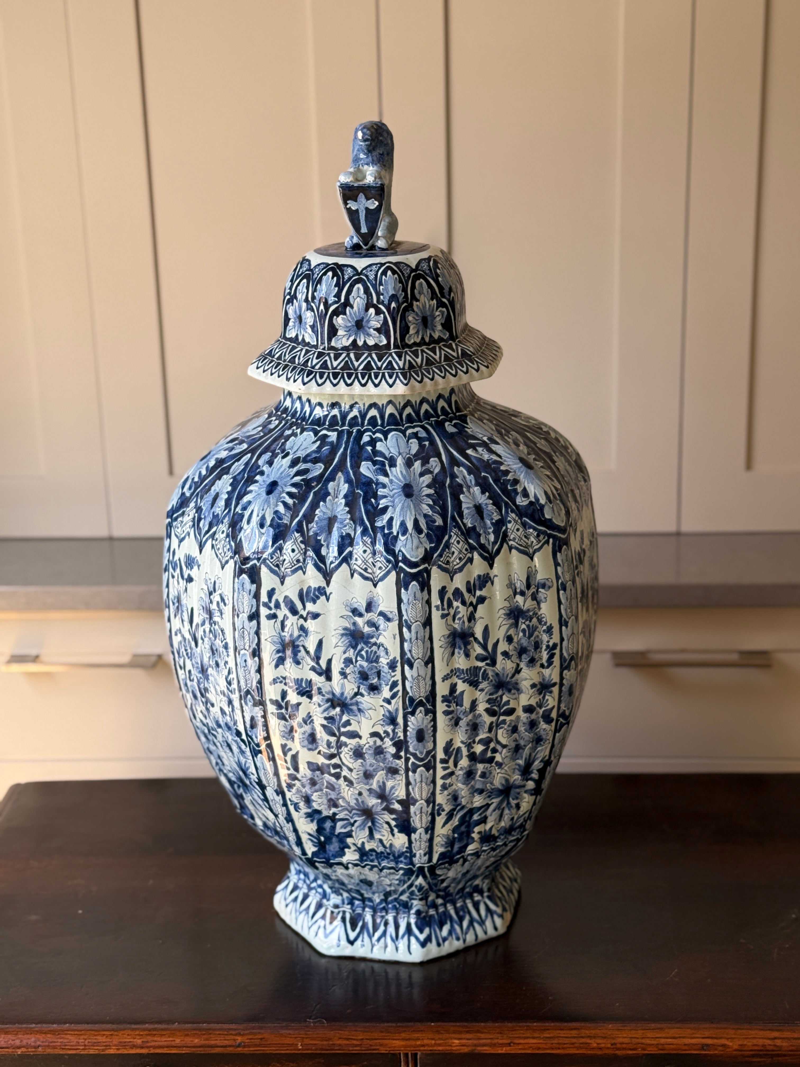 Large 20th Century Dutch Delft Covered Baluster Jar”
