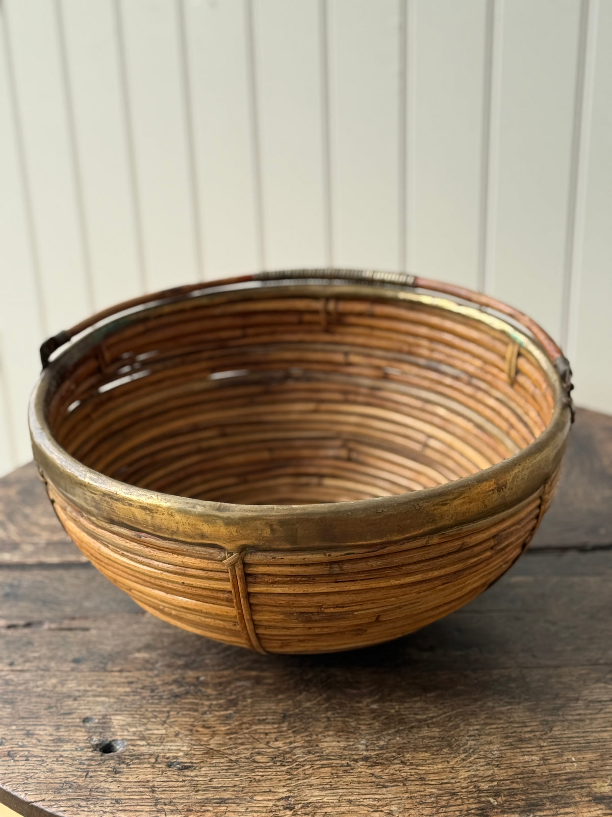 Italian Brass & Cane Handled Basket