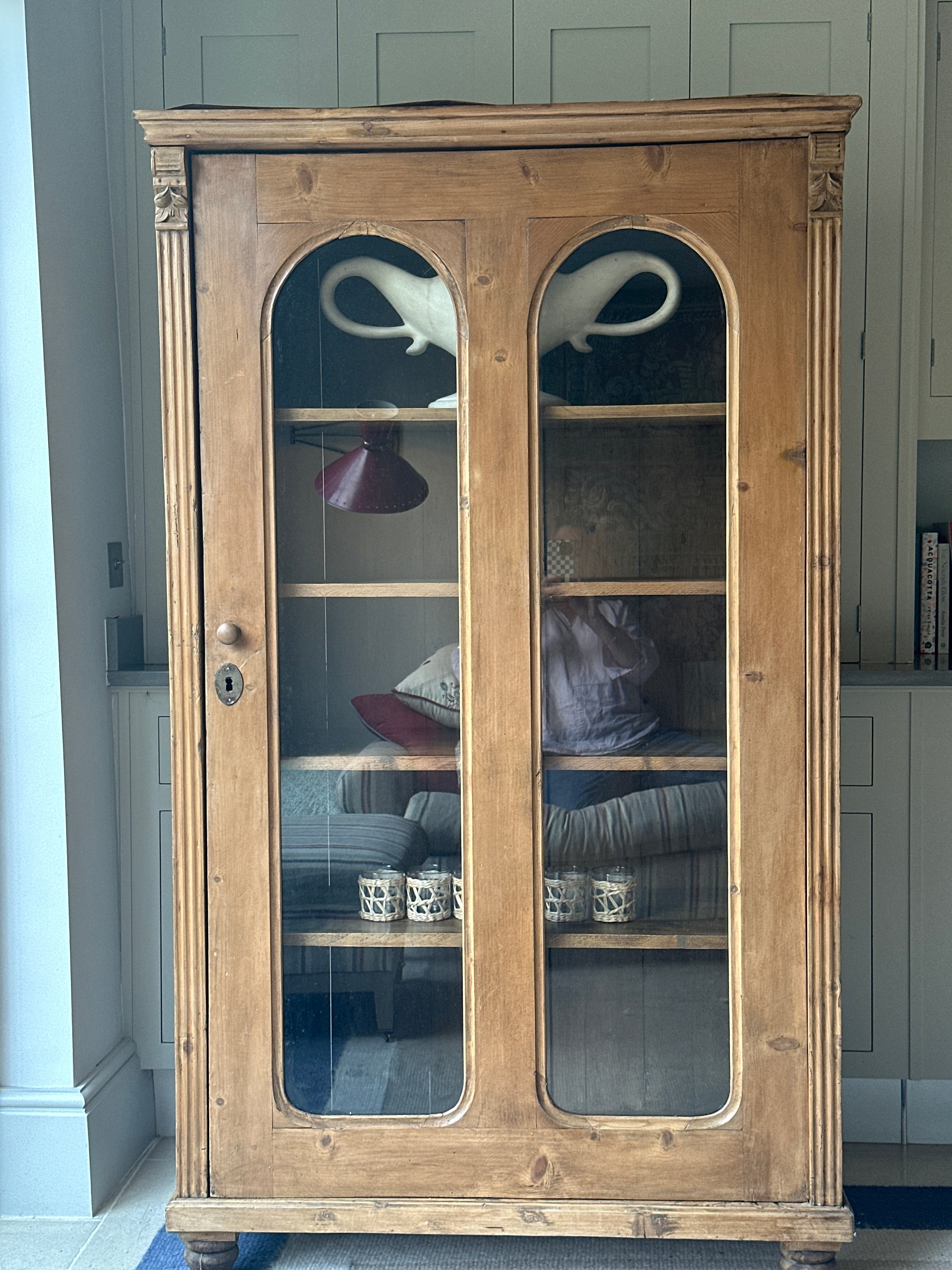 Lovely Continental Glazed Pine Cabinet with lots of storage
