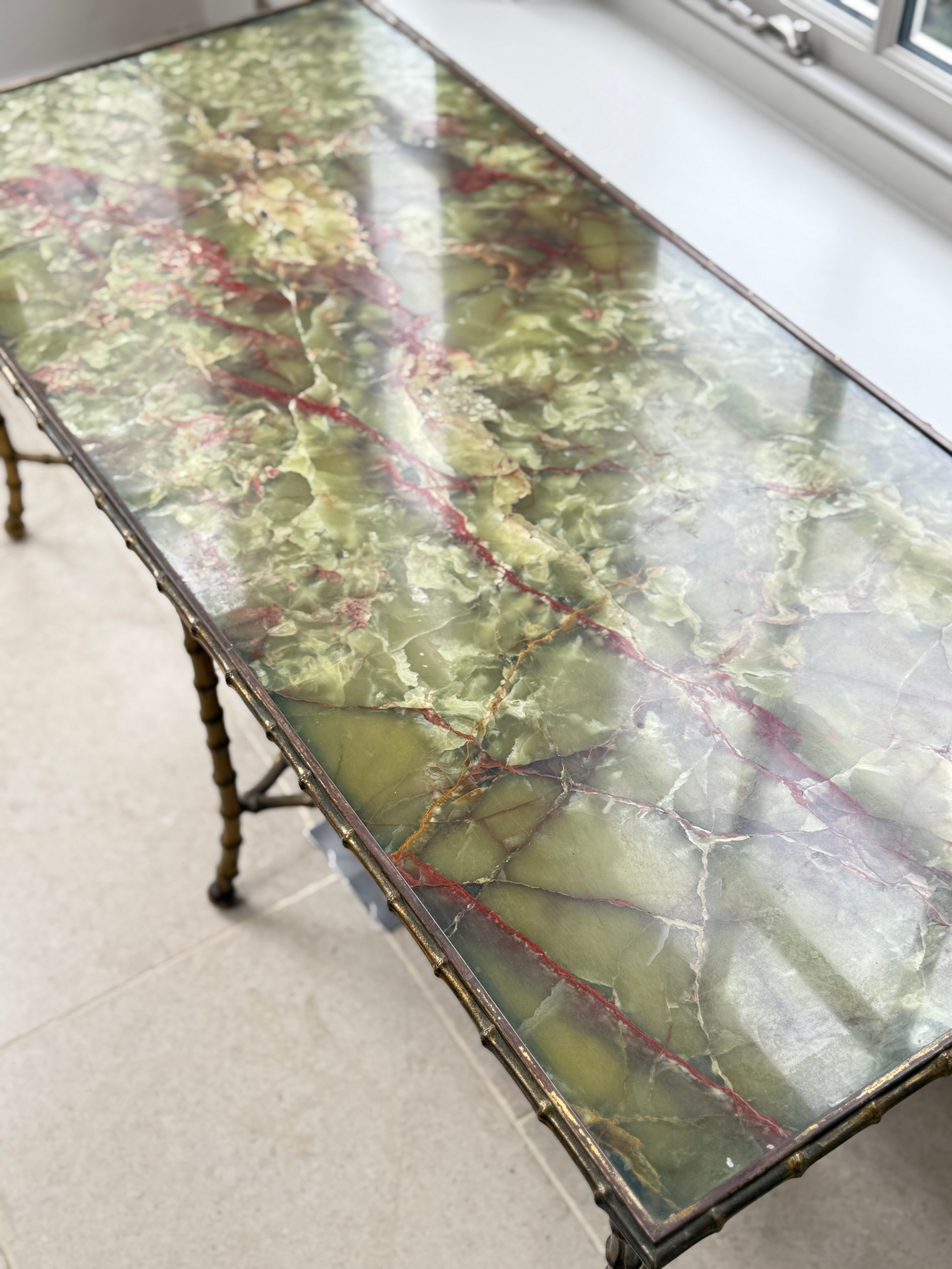 Large Onyx and Brass Coffee Table