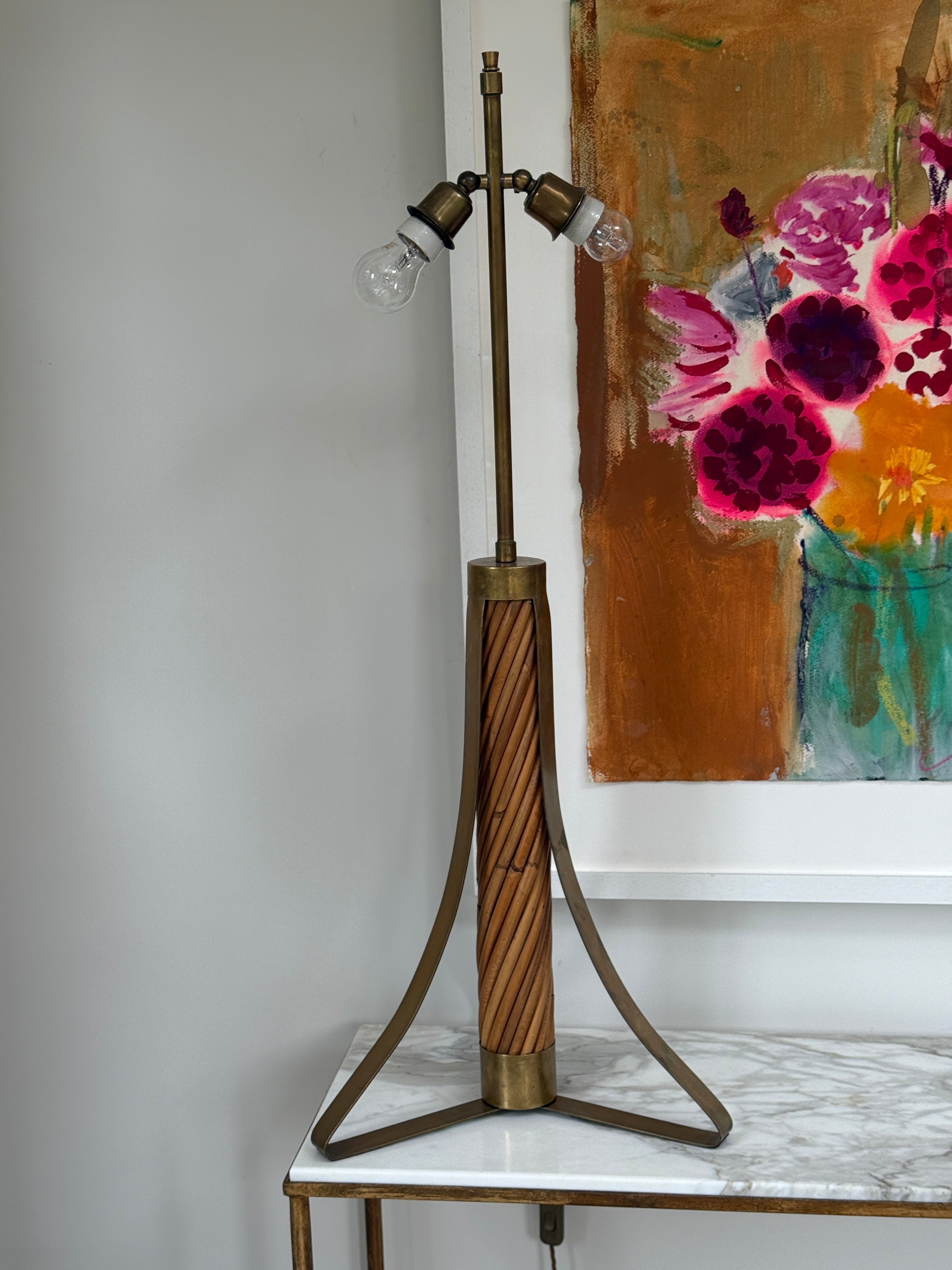 Italian Bamboo and Brass Table Lamp by Ferdinand Loffredo - 1950s