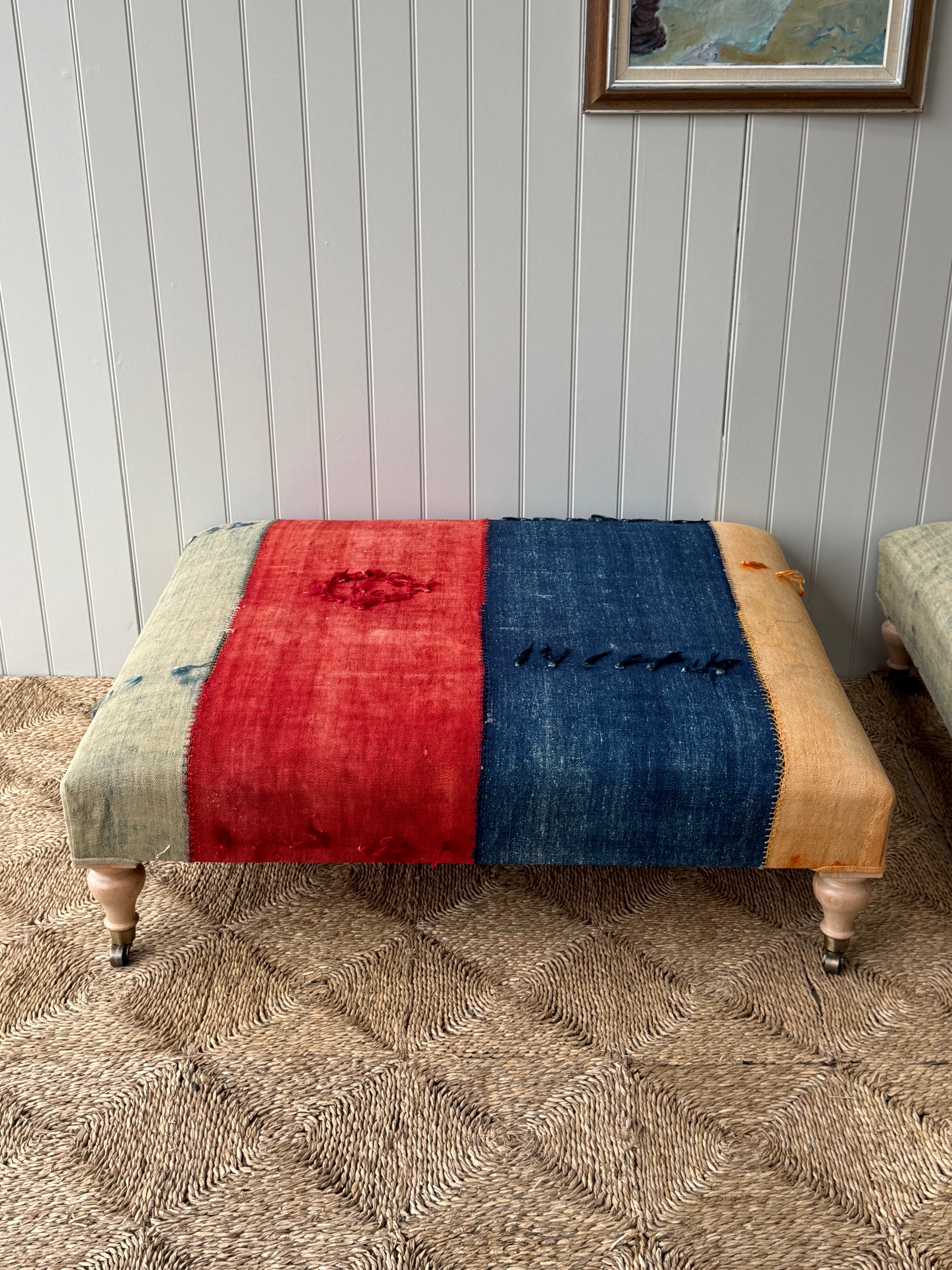 Large Ottoman in Antique Anatolian Perde Textile