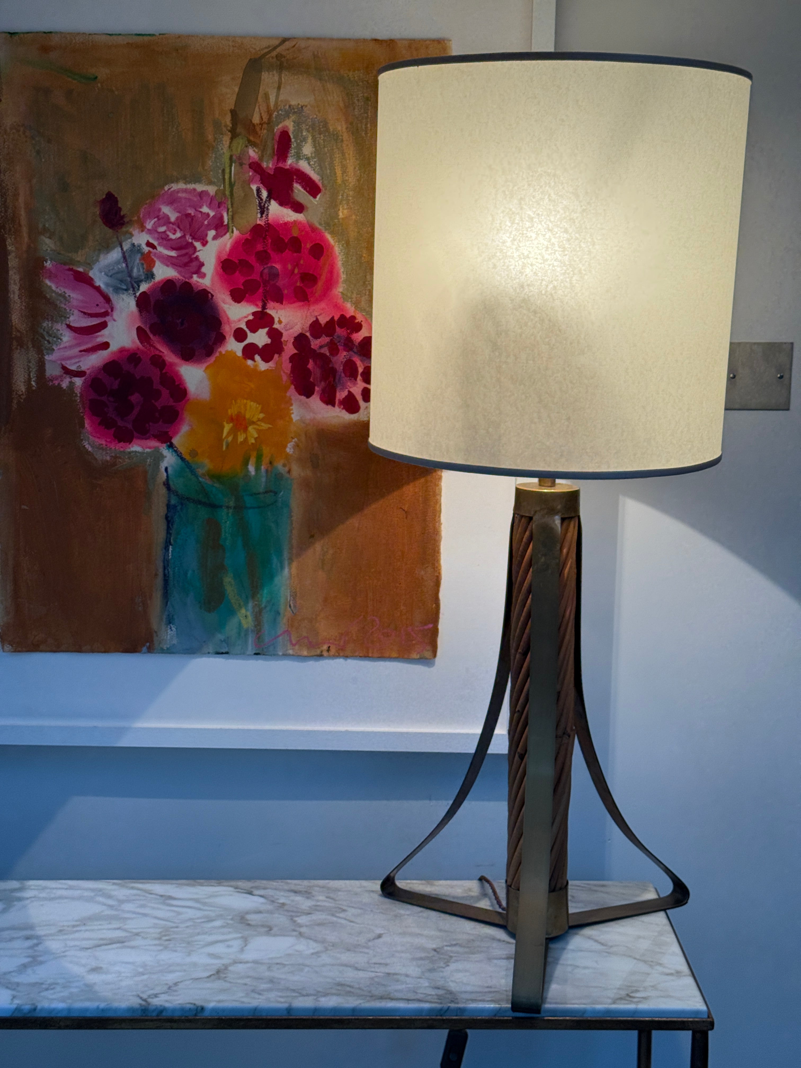 Italian Bamboo and Brass Table Lamp by Ferdinand Loffredo - 1950s
